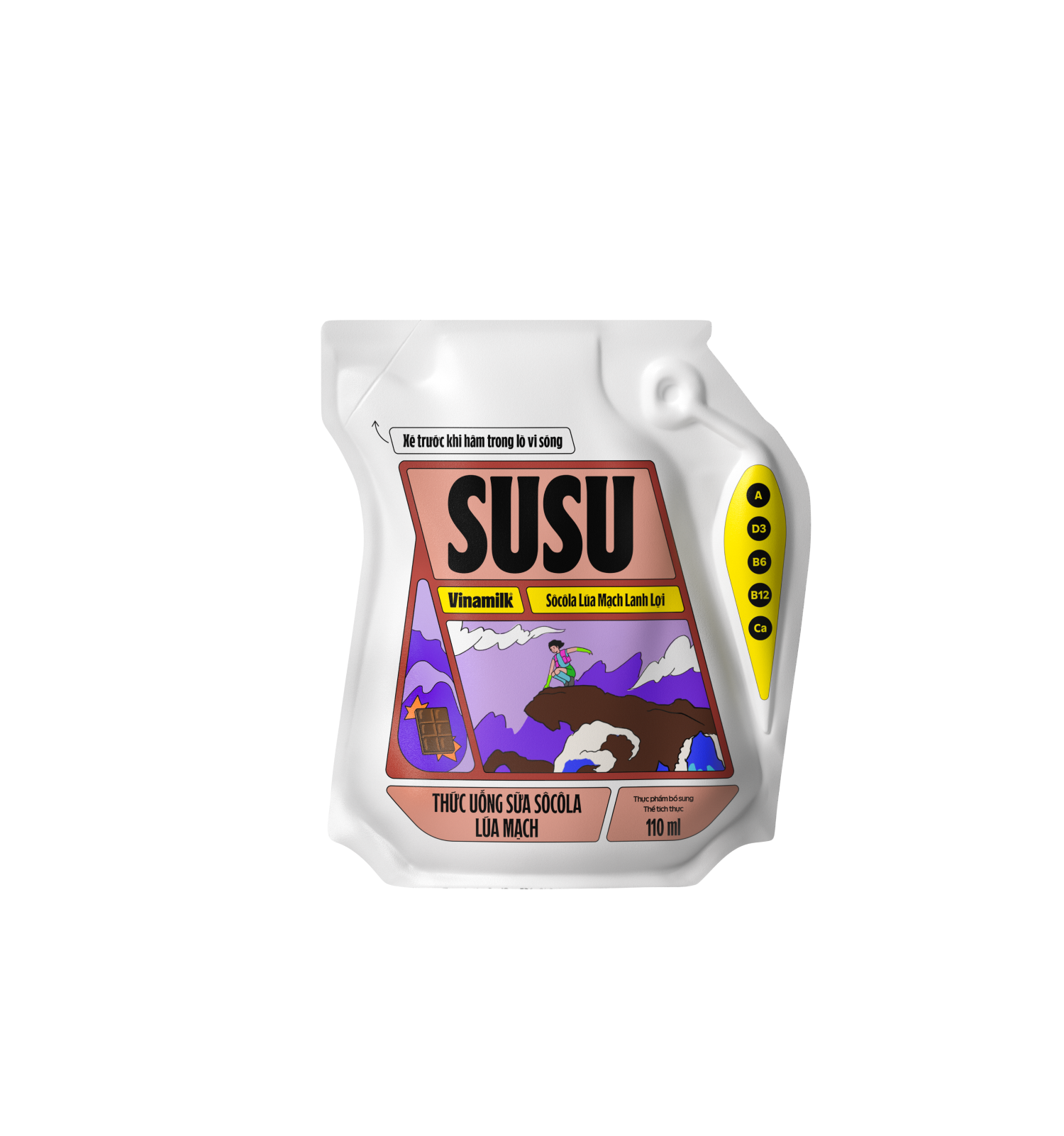 Sữa chua uống tiệt trùng SuSu Sôcôla Lúa mạch túi 110ml