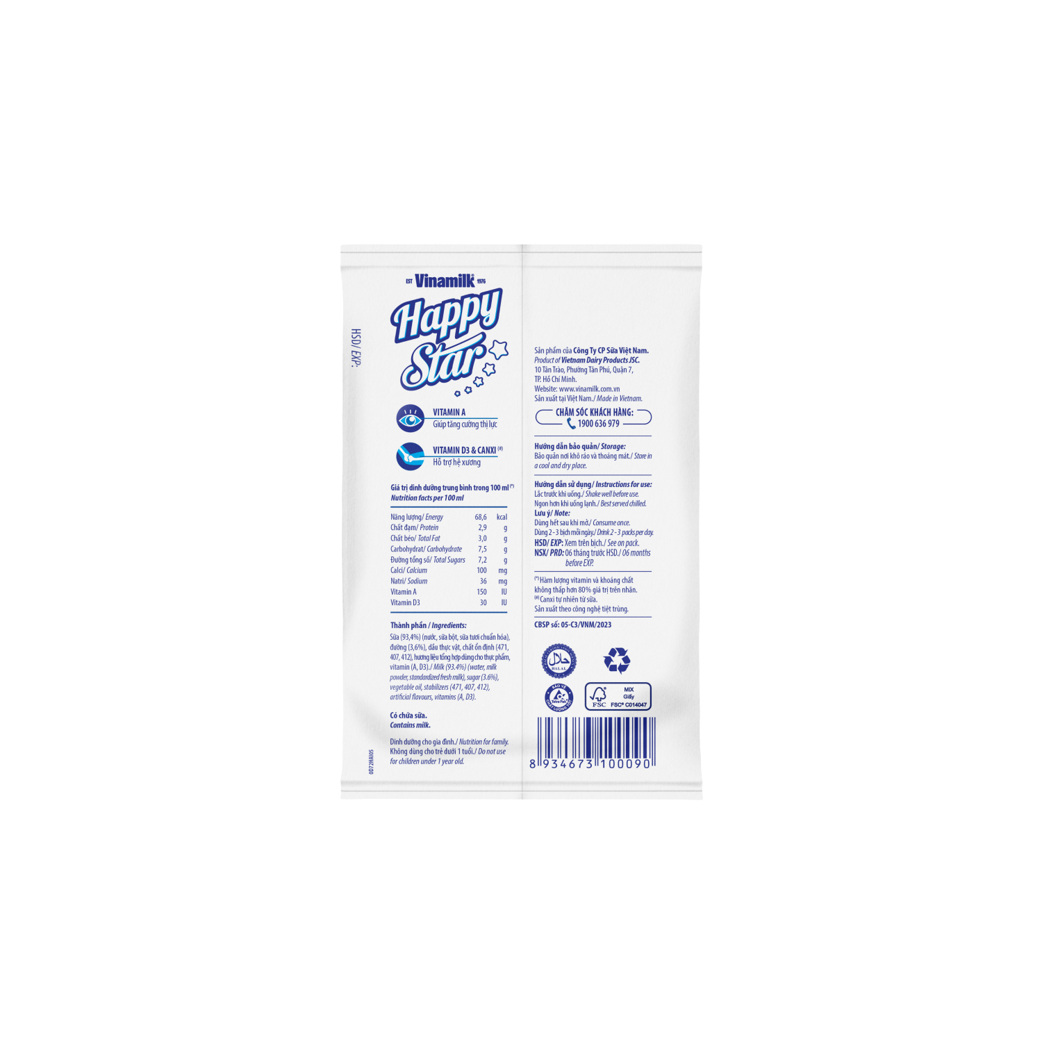Sữa dinh dưỡng Vinamilk Happy Star Có đường 220ml