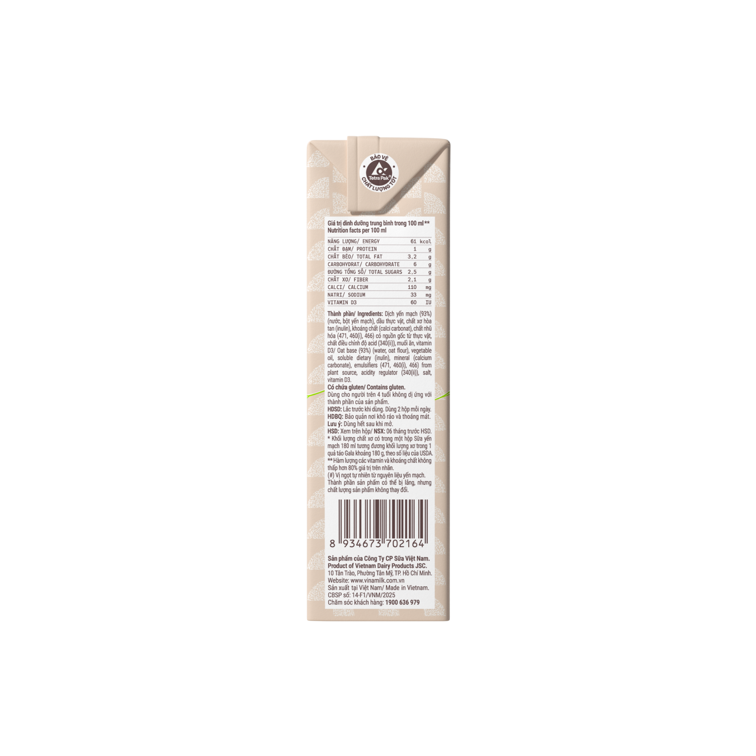 Sữa hạt Vinamilk Sữa yến mạch 180ml
