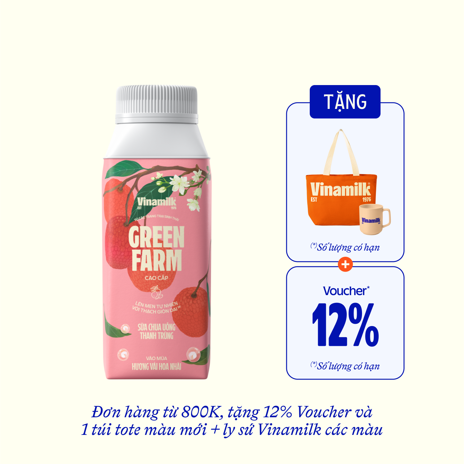 Sữa chua uống thanh trùng Green Farm Hương vải hoa nhài 200ml