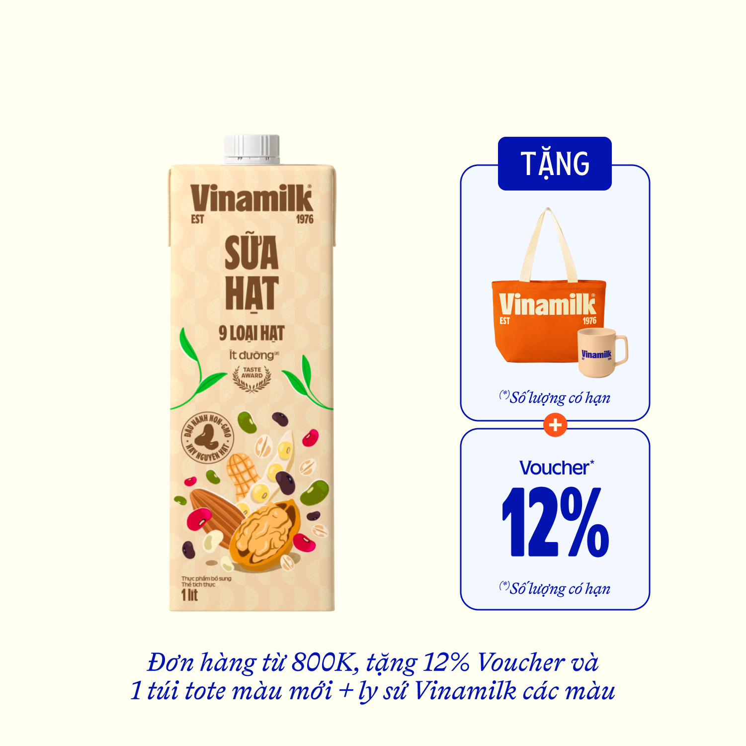 Sữa hạt Vinamilk 9 loại hạt ít đường 1L