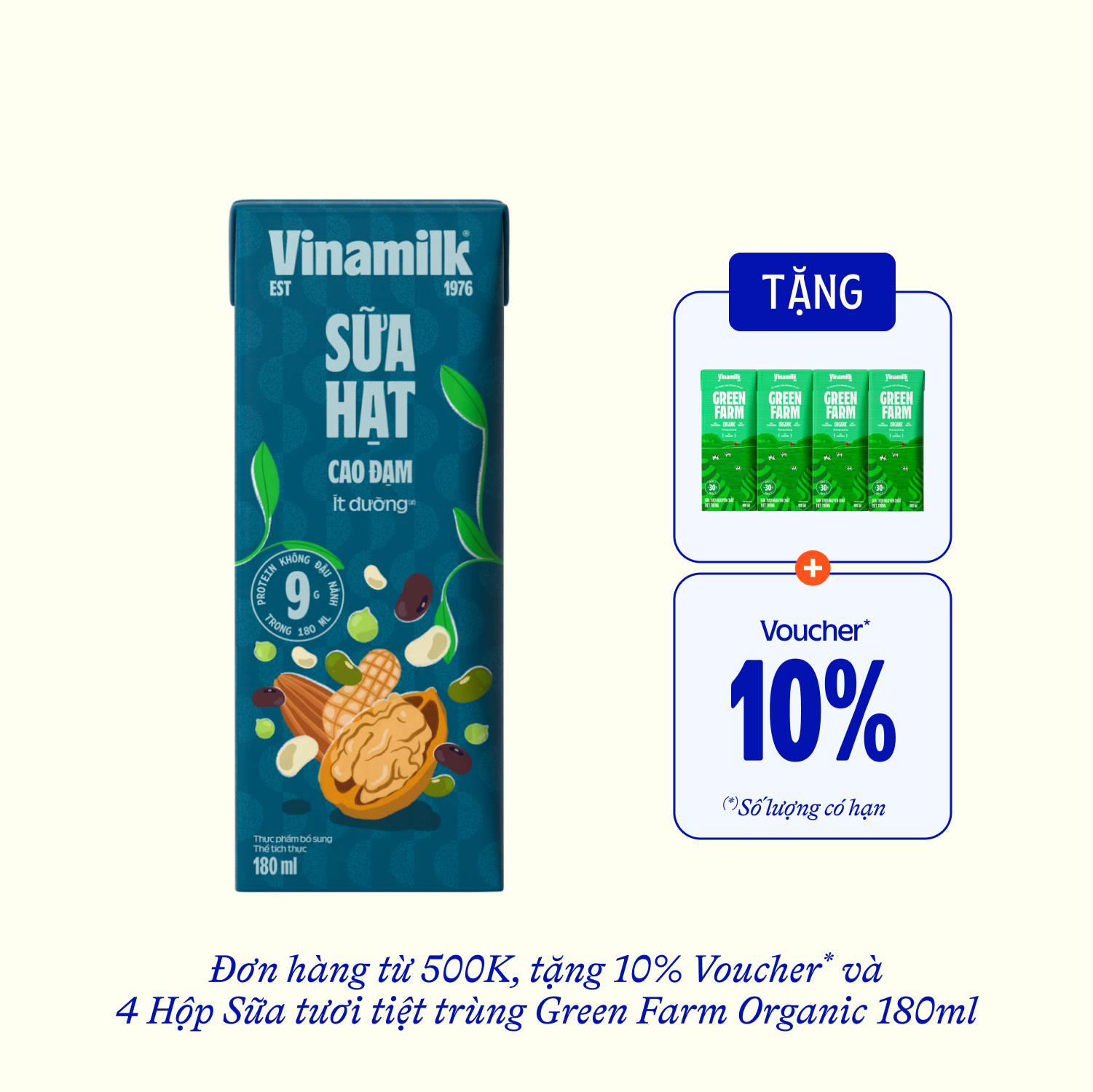 Sữa hạt Vinamilk Cao Đạm ít đường 180ml