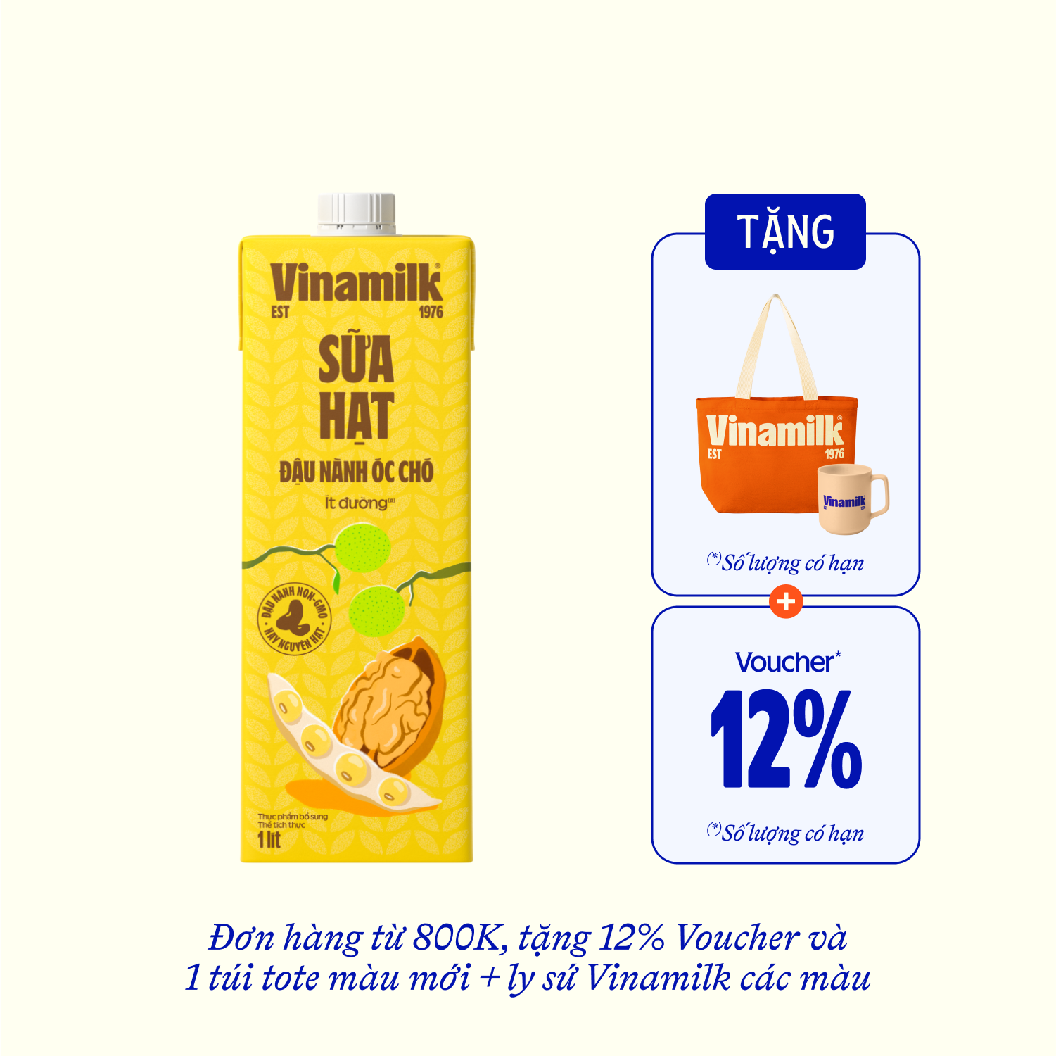 Sữa hạt Vinamilk Đậu nành Óc chó 1L - thumbnail