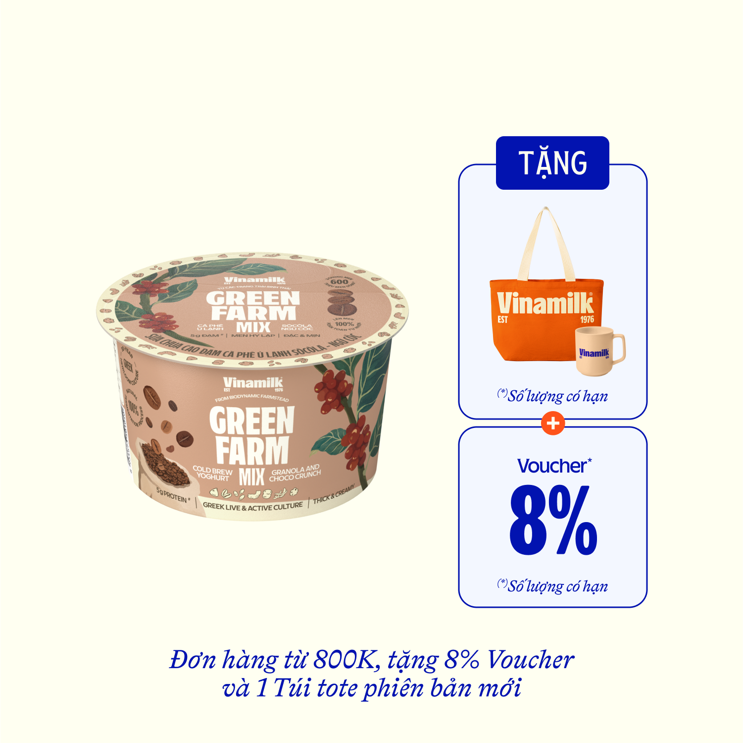 Sữa chua ăn Green Farm Cao đạm cà phê ủ lạnh socola ngũ cốc 121g