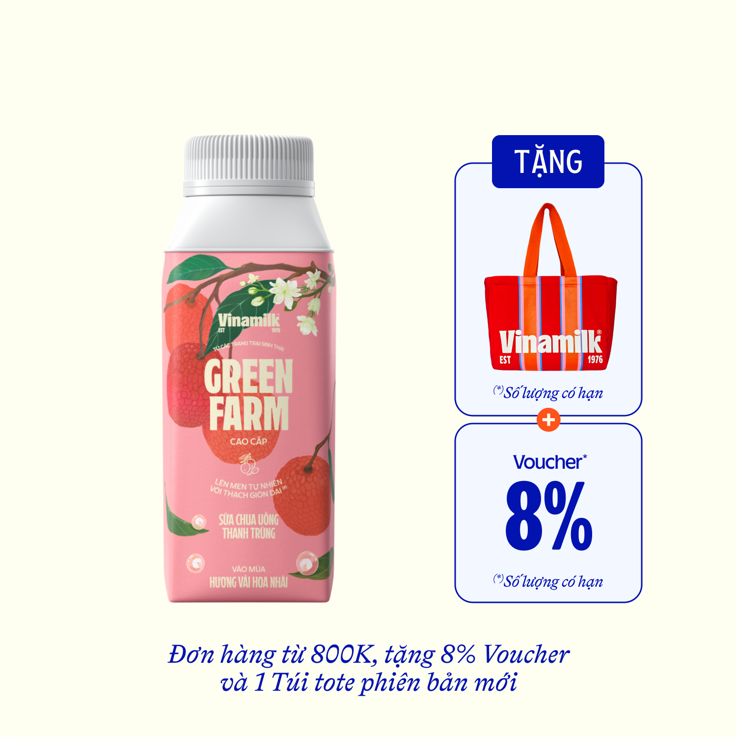 Sữa chua uống thanh trùng Green Farm Hương vải hoa nhài 200ml - thumbnail