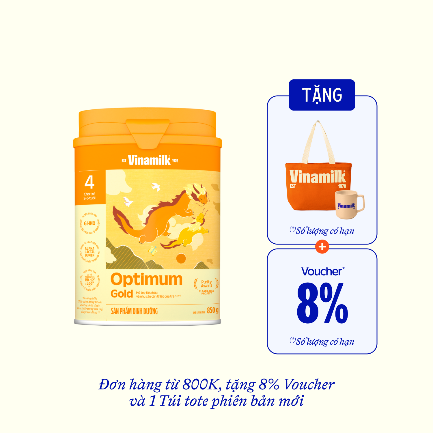 Sữa bột trẻ em Optimum Gold 4 (2-6 tuổi) 850g