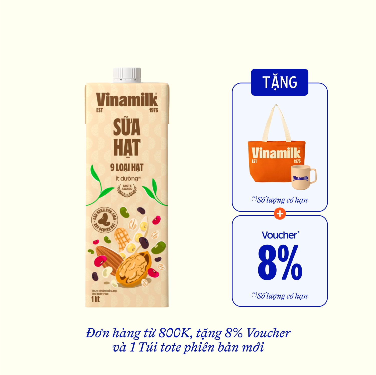 Sữa hạt Vinamilk 9 loại hạt ít đường 1L