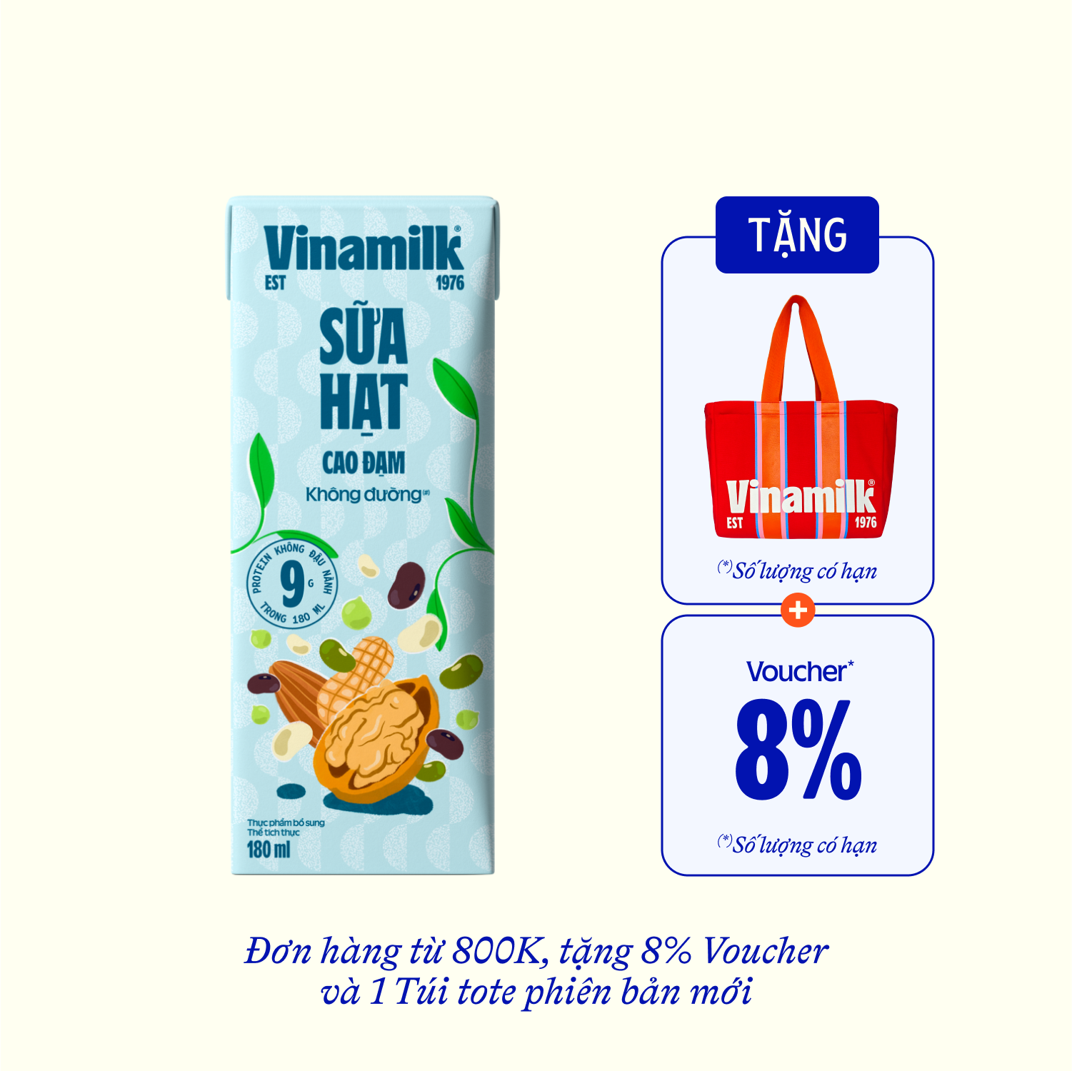 Nut Milk Vinamilk Unsweetened High Protein 180ml - thumbnail