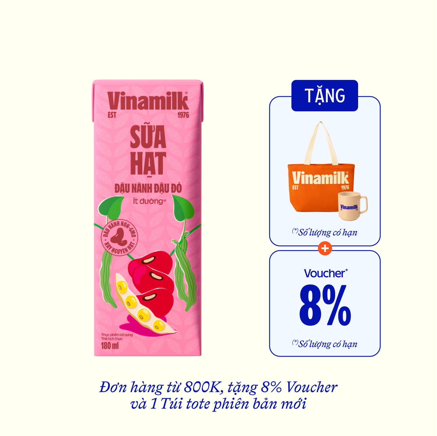Sữa hạt Vinamilk Đậu nành Đậu đỏ 180ml - thumbnail