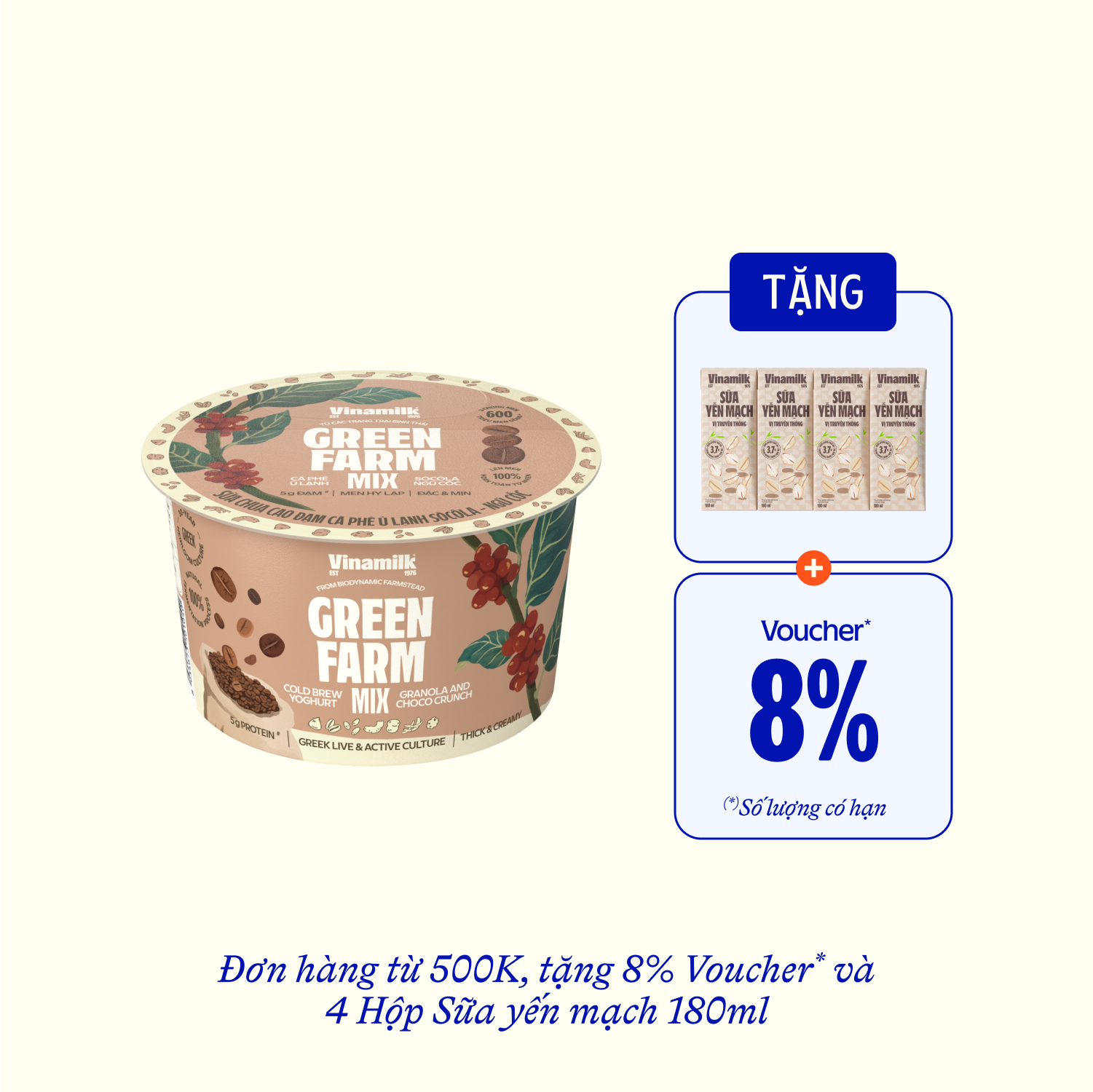 Sữa chua ăn Green Farm Cao đạm cà phê ủ lạnh socola ngũ cốc 121g