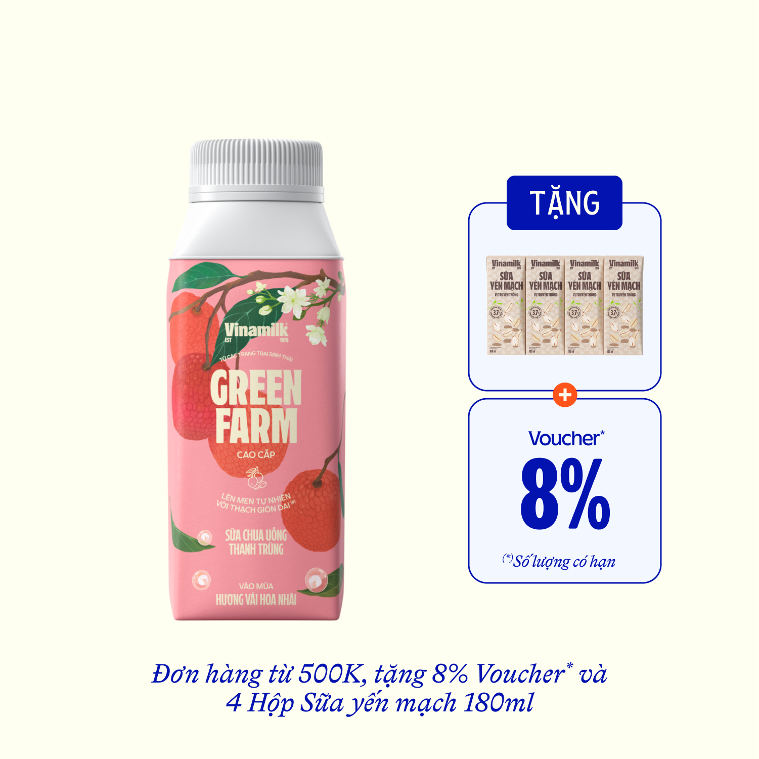 Pasteurized Drinking Yoghurt Green Farm Lychee & Jasmine Flavours 200ml - thumbnail