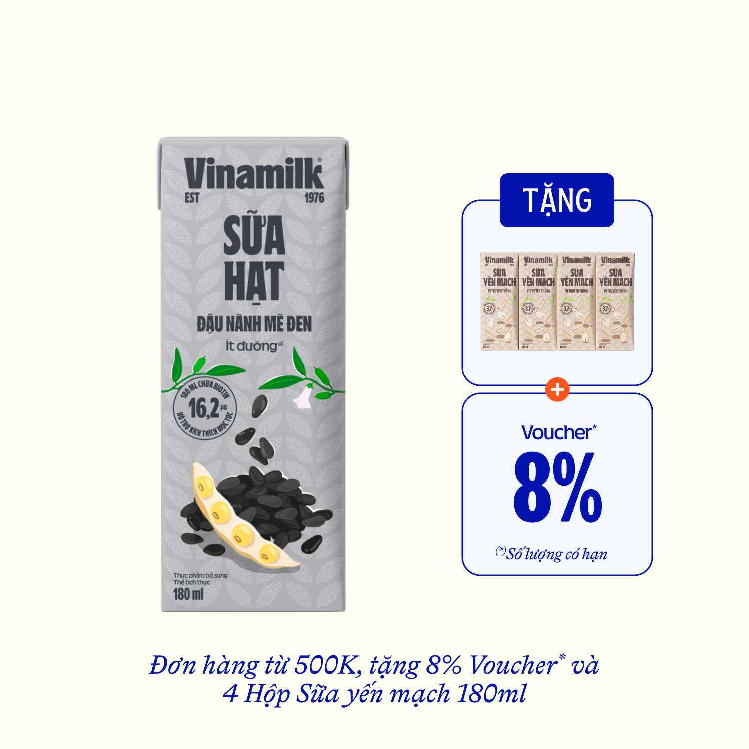 Sữa hạt Vinamilk Đậu nành mè đen 180ml - thumbnail