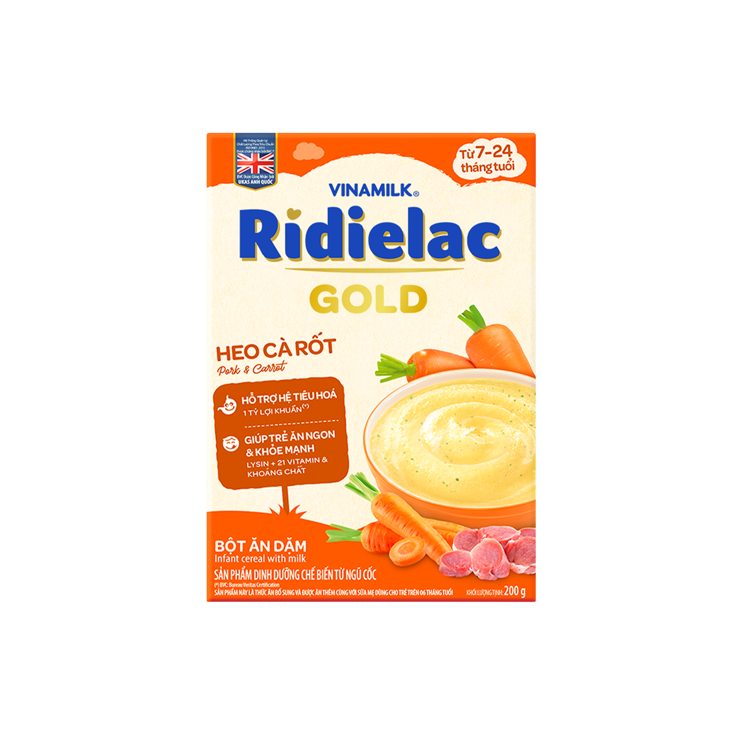 Bột ăn dặm Ridielac Gold Heo Cà rốt 200g Lẻ 1 hộp