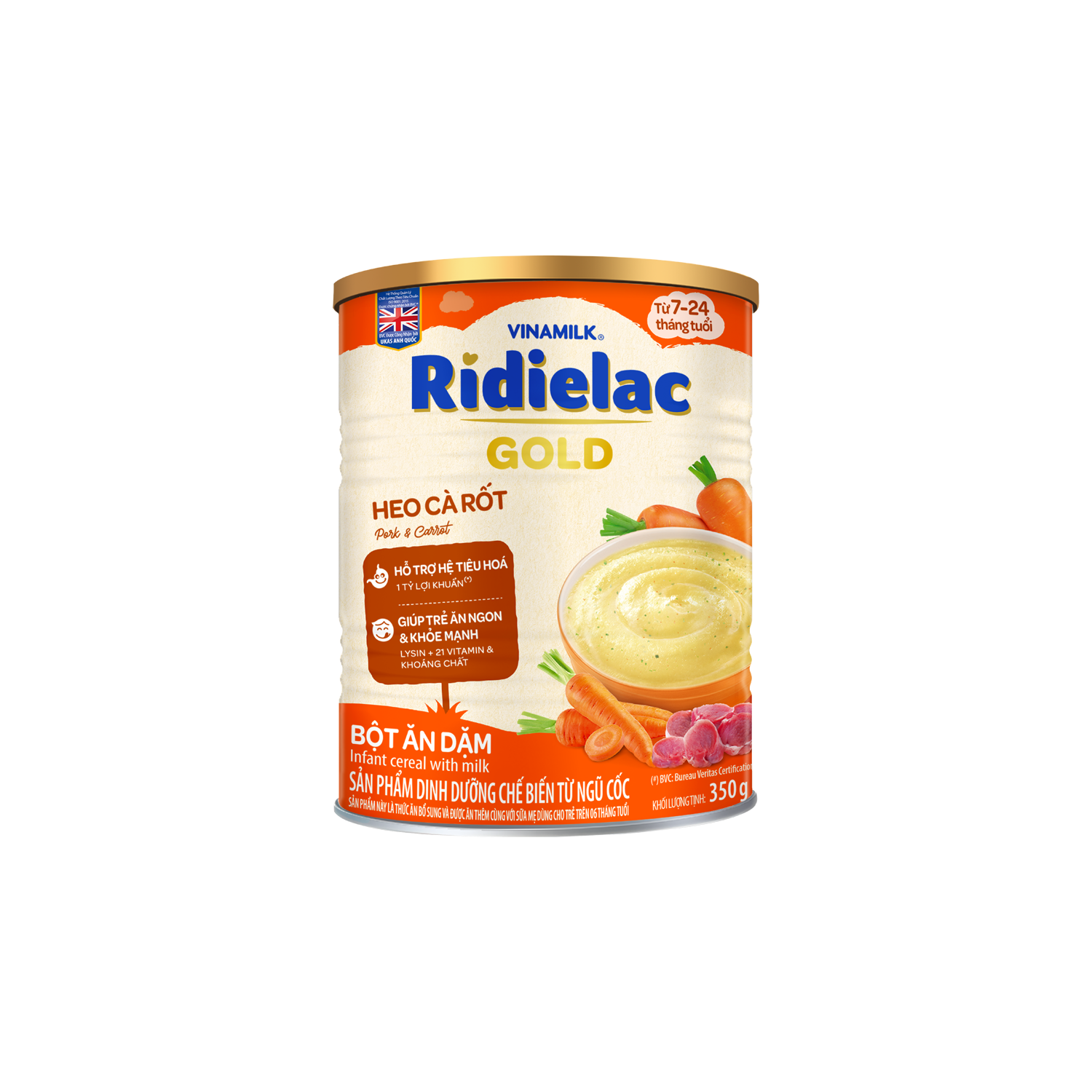 Bột ăn dặm Ridielac Gold Heo Cà rốt 350g Lẻ 1 lon