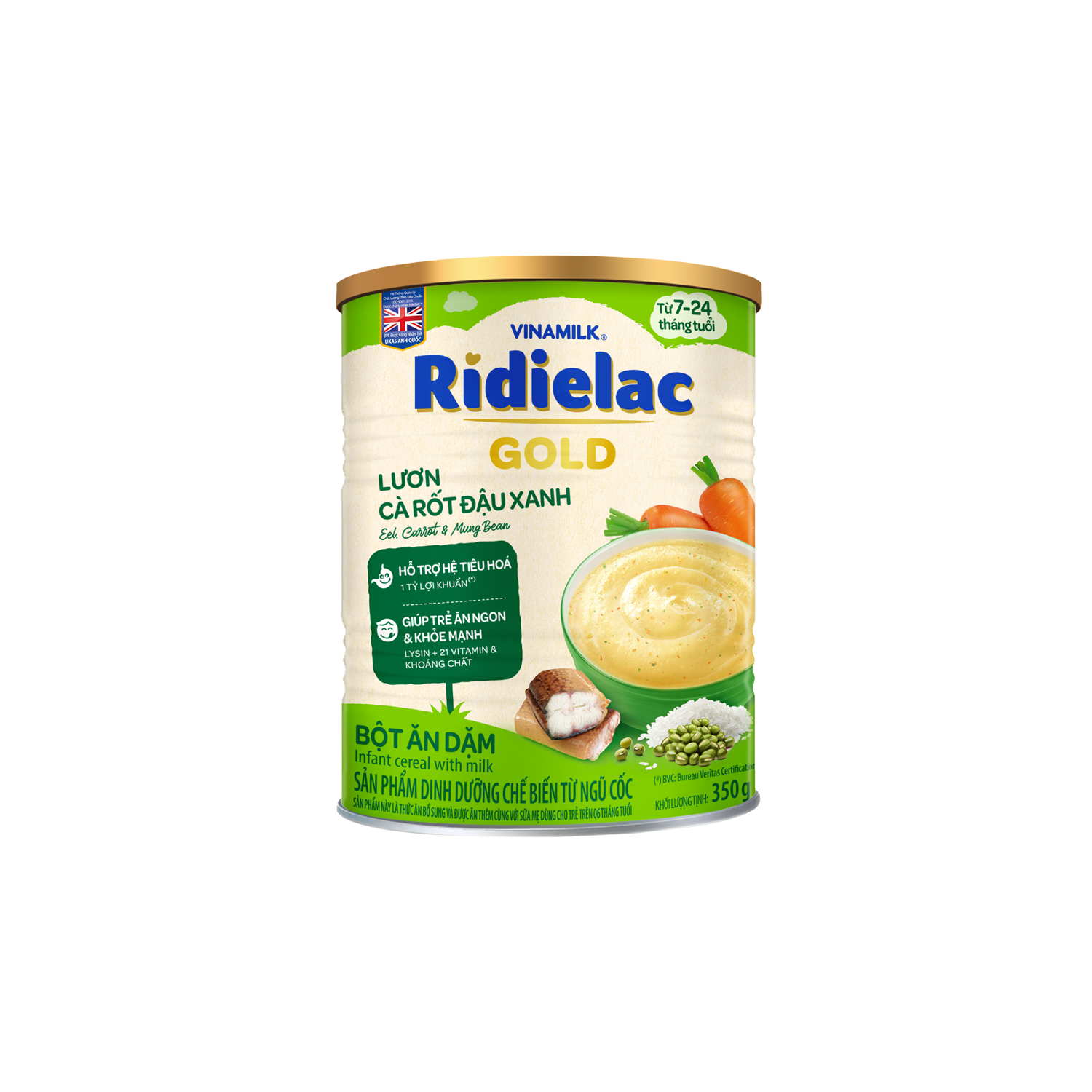Bột ăn dặm Ridielac Gold Lươn Cà rốt Đậu xanh 350g Lẻ 1 lon