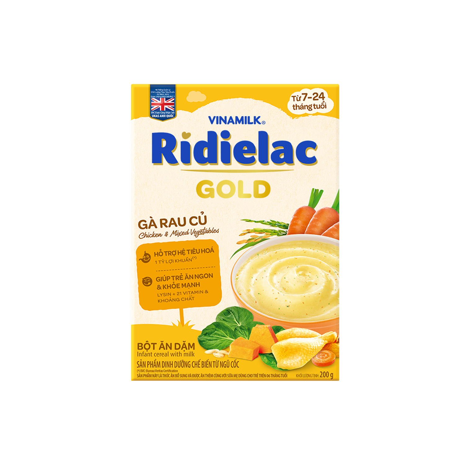 Bột ăn dặm Ridielac Gold Gà Rau củ 200g Lẻ 1 hộp
