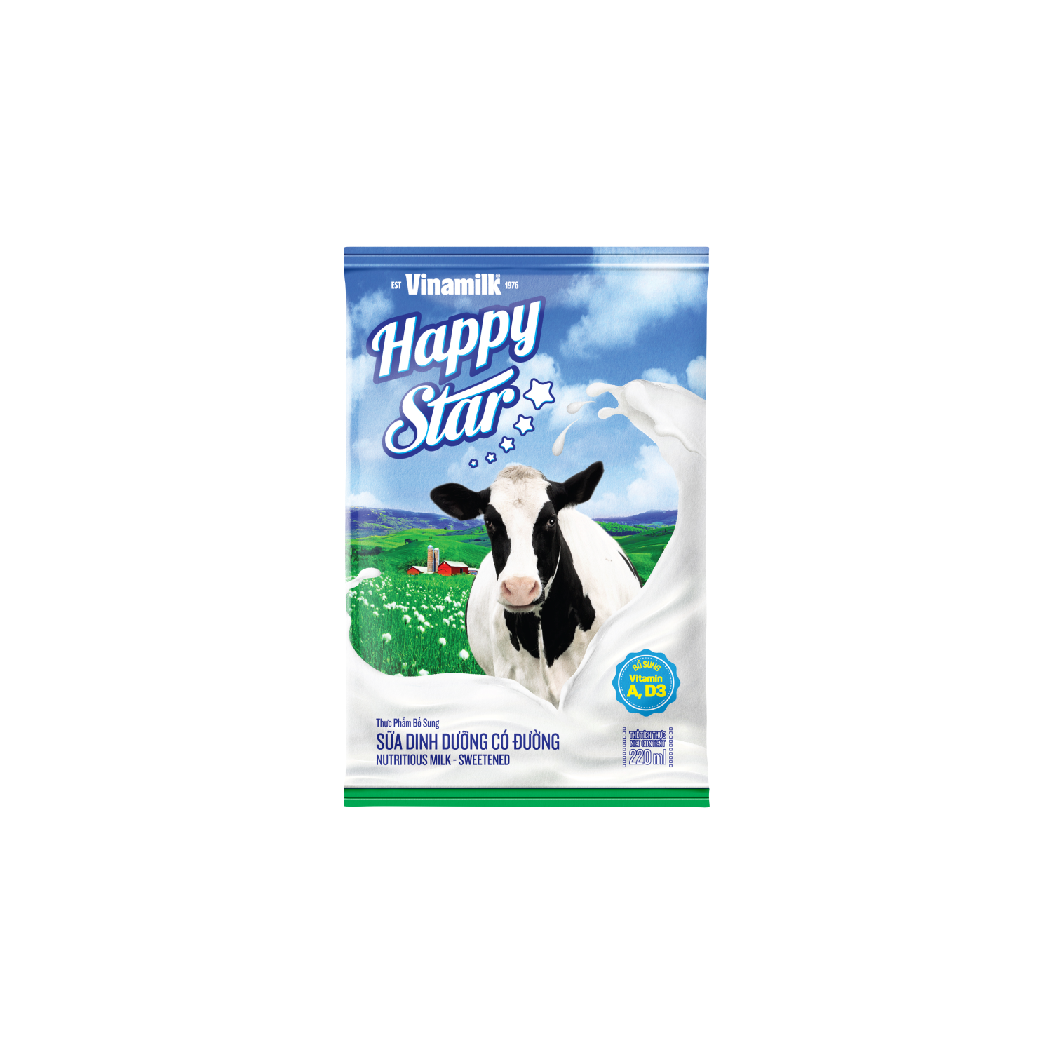Nutritious Milk Vinamilk Happy Star Sweetened 220ml Thùng 48 bịch
