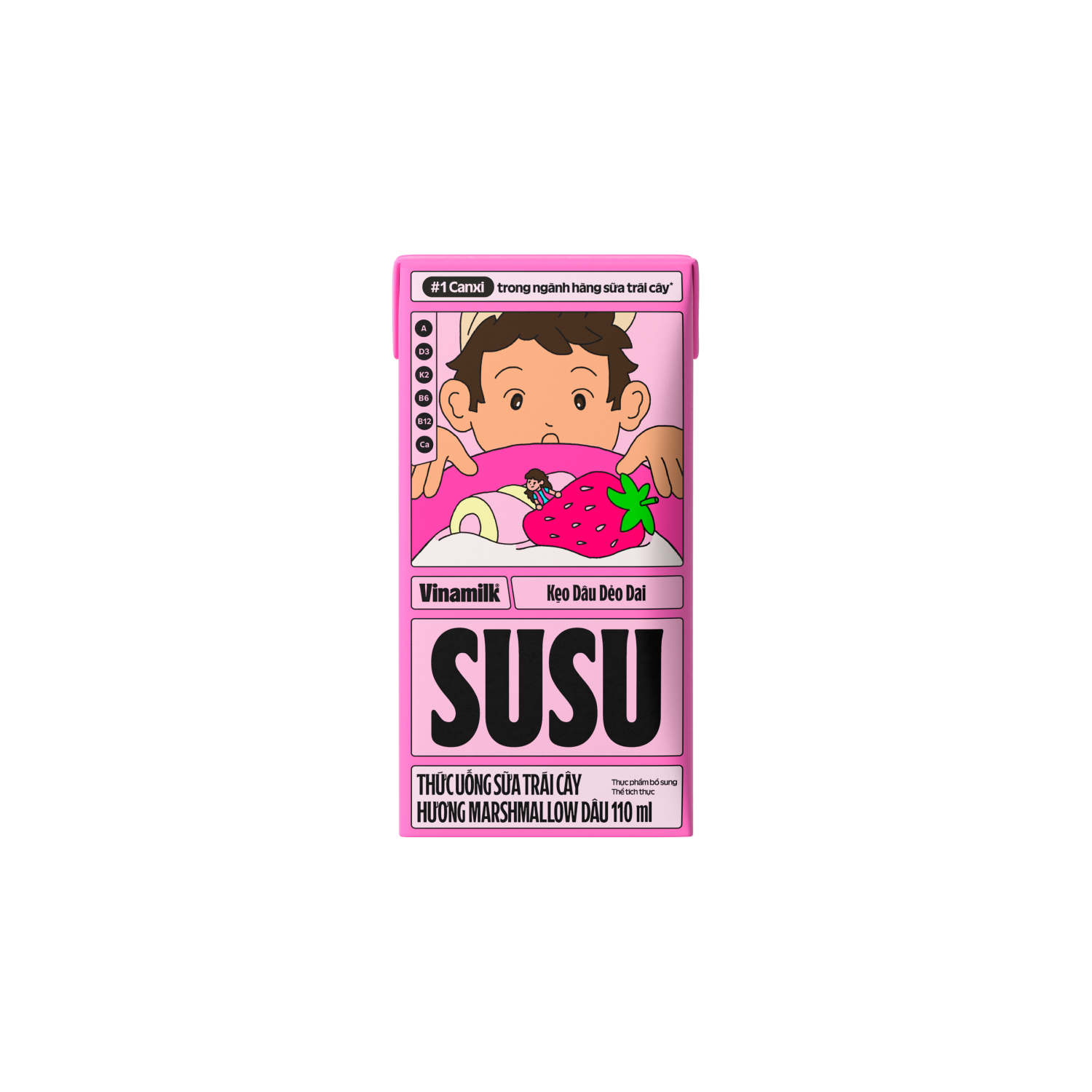Thức uống sữa trái cây Susu Hương Mashmallow dâu 110ml Thùng 48 hộp