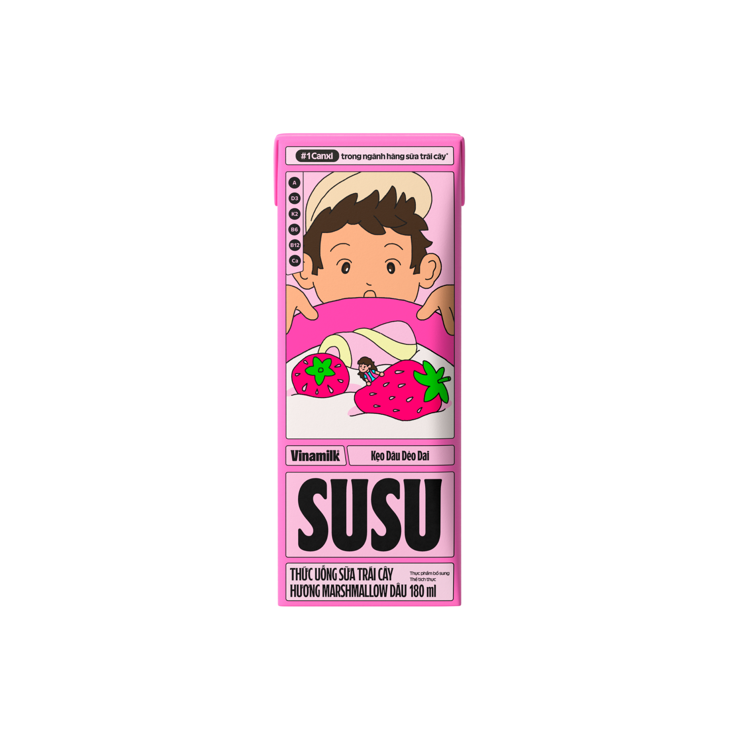 Thức uống sữa trái cây Susu Hương Mashmallow dâu 180ml Thùng 48 hộp