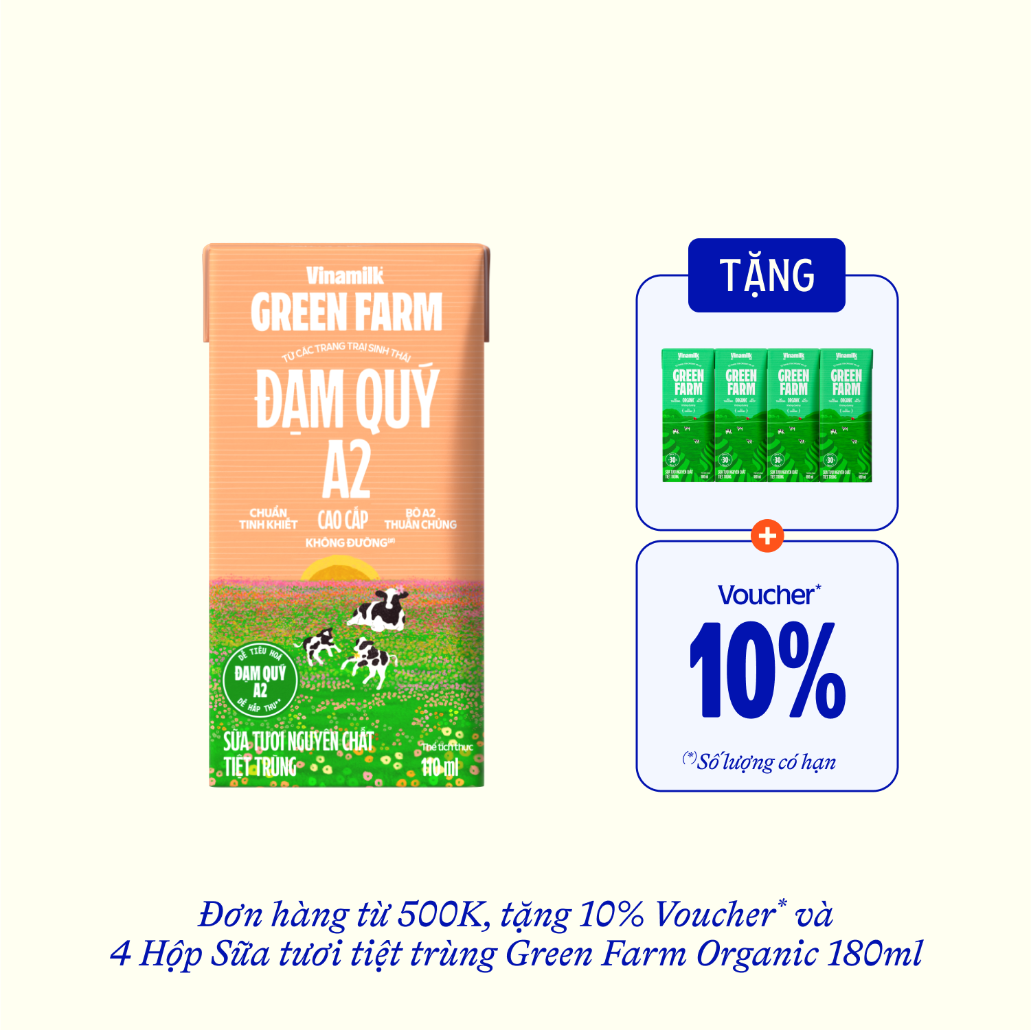 UHT Fresh Milk Green Farm Unsweetened A2 Protein 110ml Thùng 48 hộp