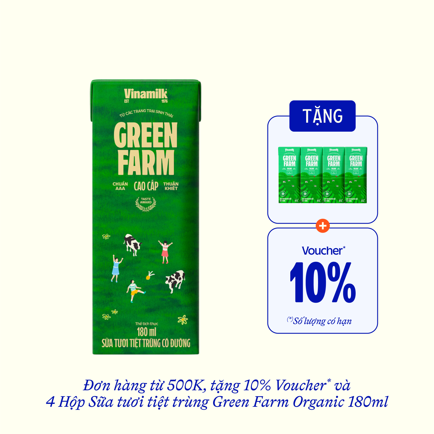 UHT Fresh Milk Green Farm Sweetened 180ml Thùng 48 hộp