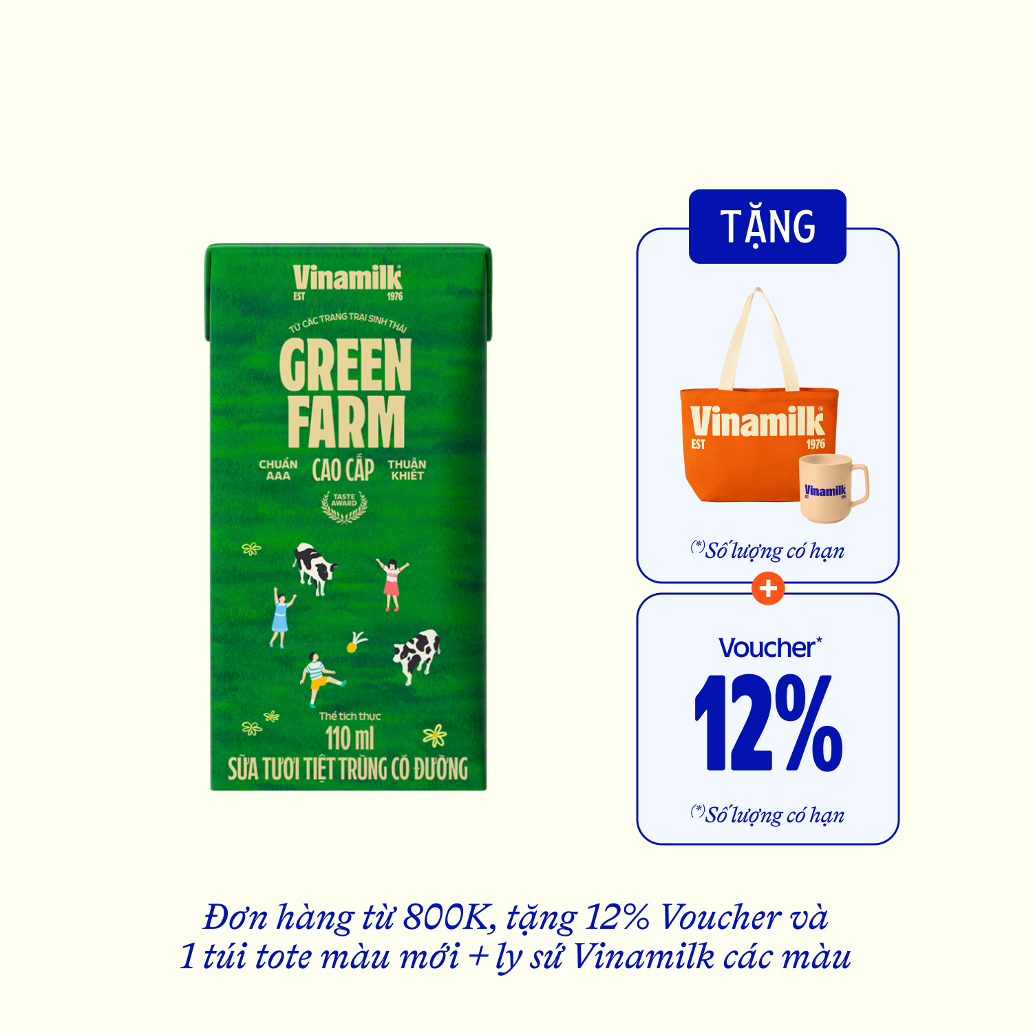 Sữa tươi tiệt trùng Green Farm Có đường 110ml Thùng 48 hộp