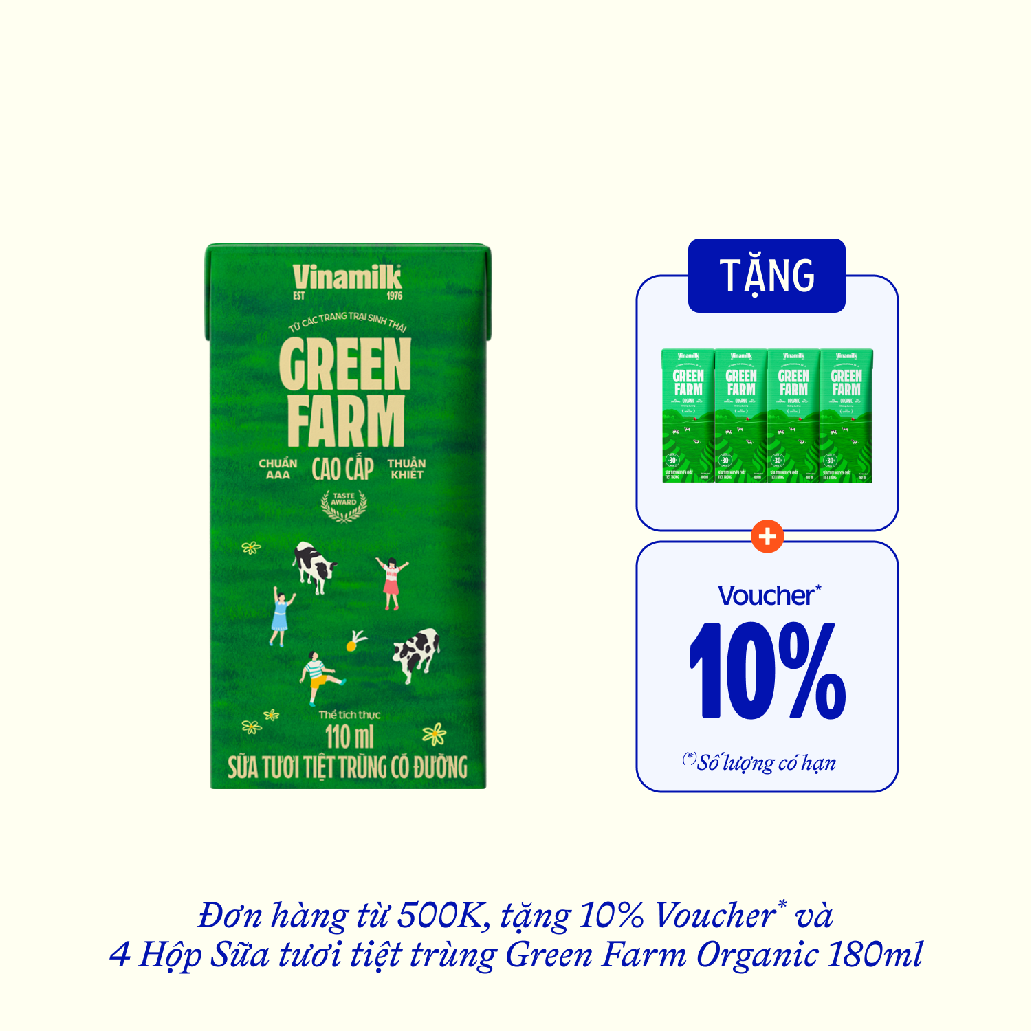 UHT Fresh Milk Green Farm Sweetened 110ml Thùng 48 hộp