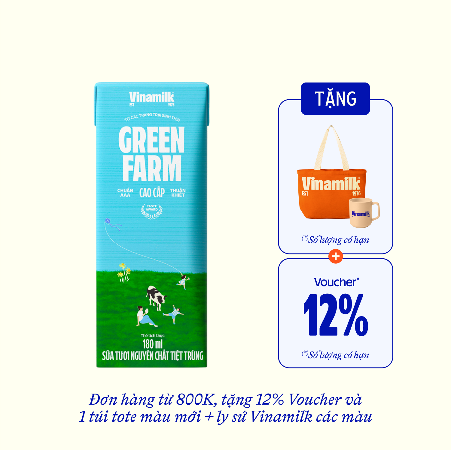 Sữa tươi tiệt trùng Green Farm Không đường 180ml Thùng 48 hộp