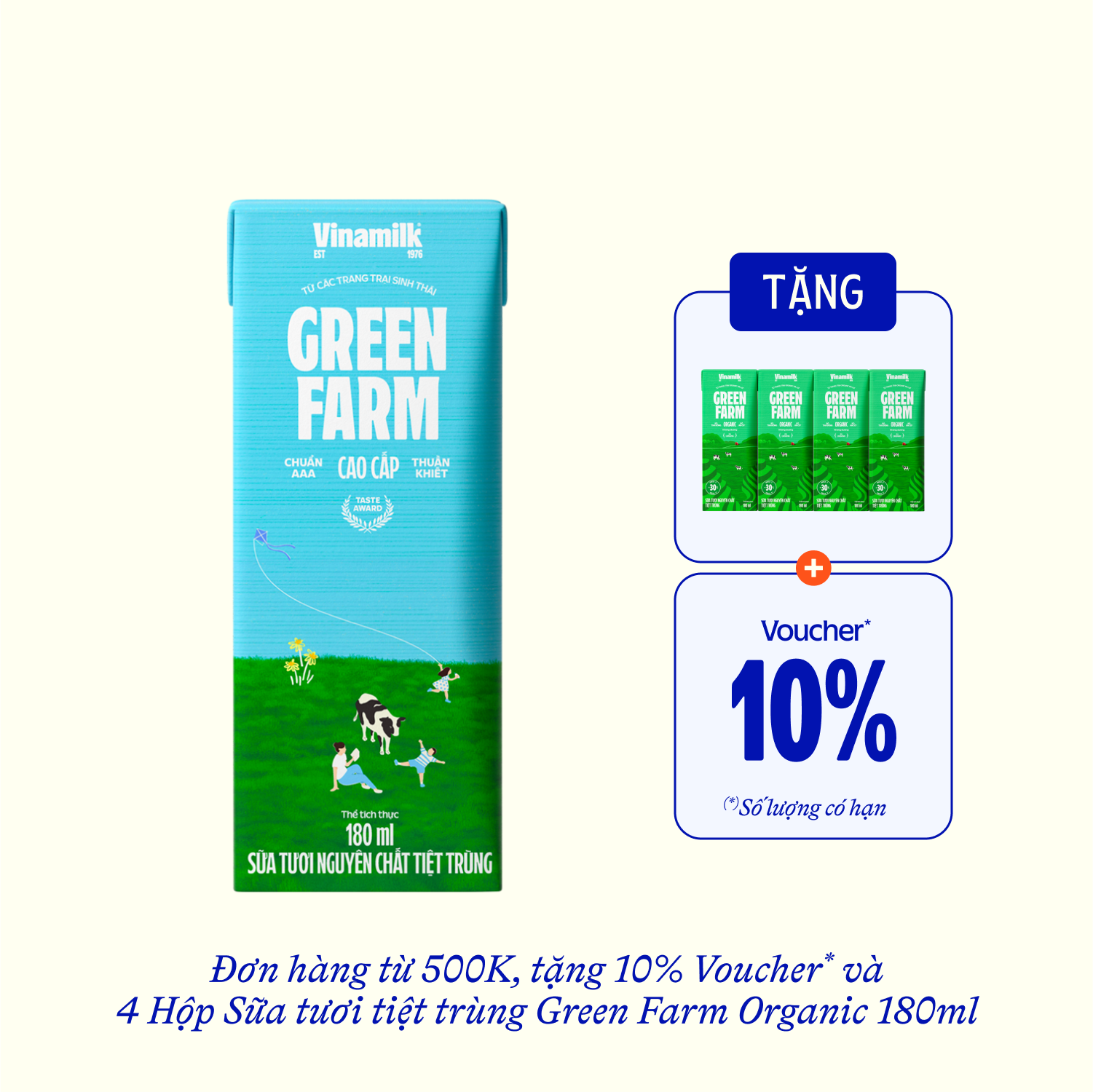 UHT Fresh Milk Green Farm Unsweetened 180ml Thùng 48 hộp