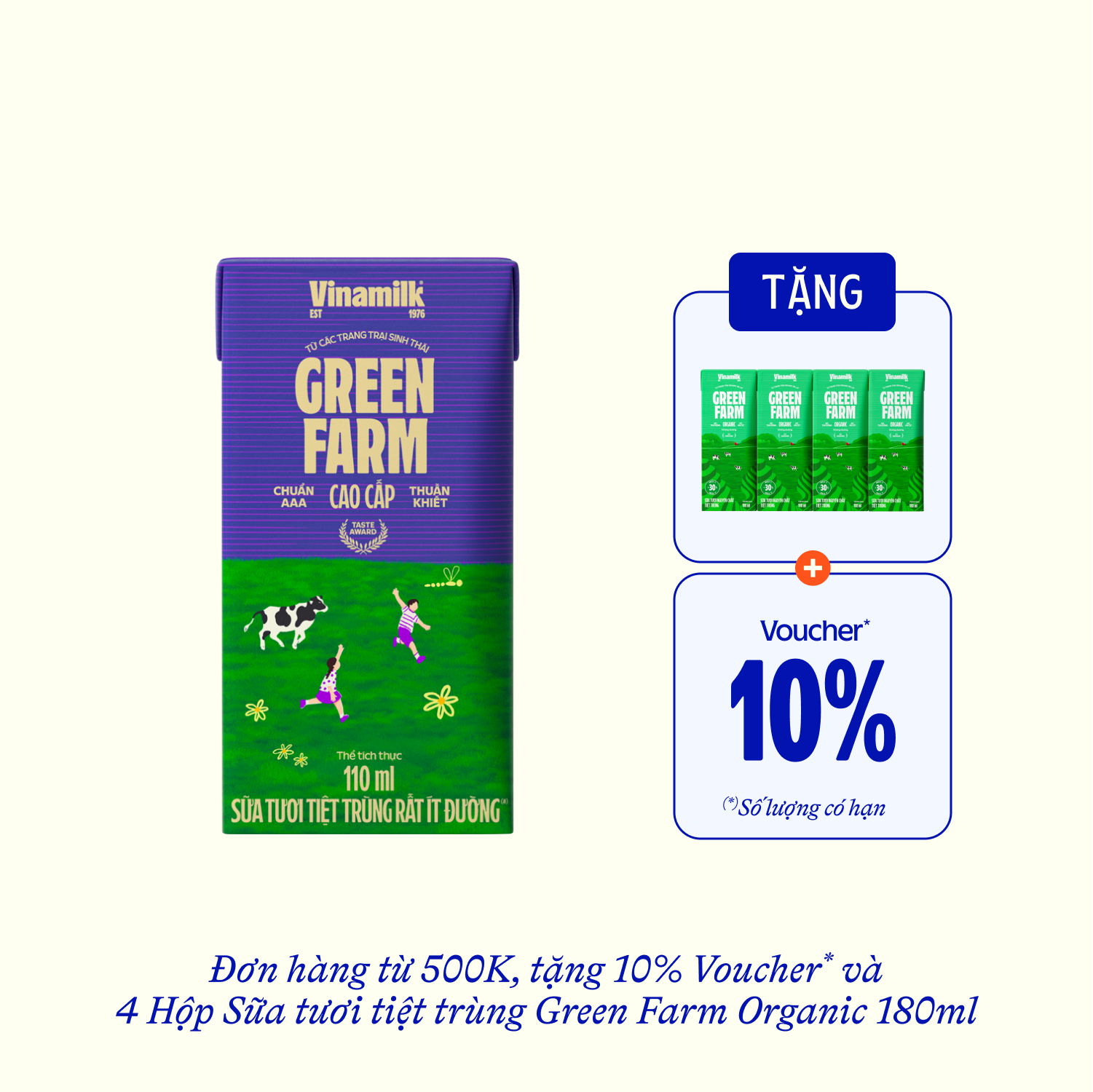 Sữa tươi tiệt trùng Green Farm Rất ít đường 110ml Thùng 48 hộp