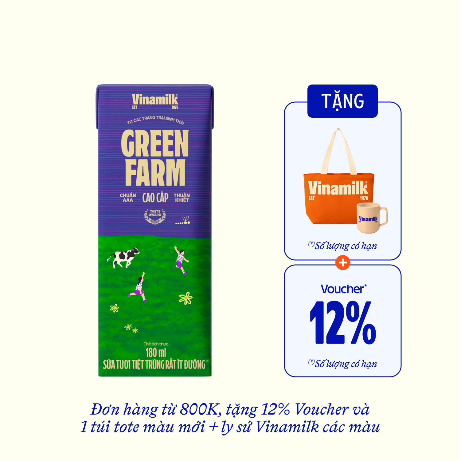 Sữa tươi tiệt trùng Green Farm Rất ít đường 180ml Thùng 48 hộp