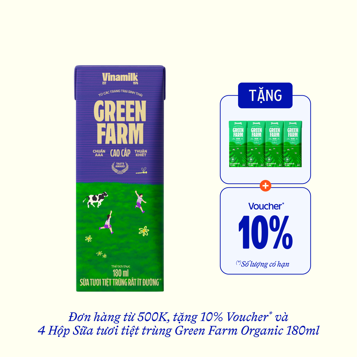 Sữa tươi tiệt trùng Green Farm Rất ít đường 180ml Thùng 48 hộp