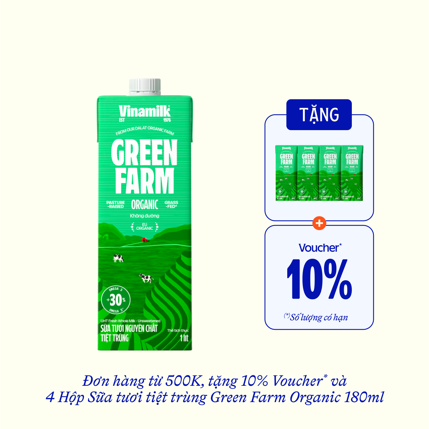 UHT Fresh Milk Green Farm Organic 1L Thùng 12 hộp