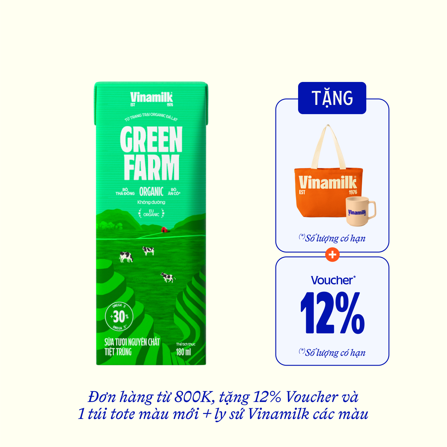 Sữa tươi tiệt trùng Green Farm Organic 180ml Thùng 48 hộp
