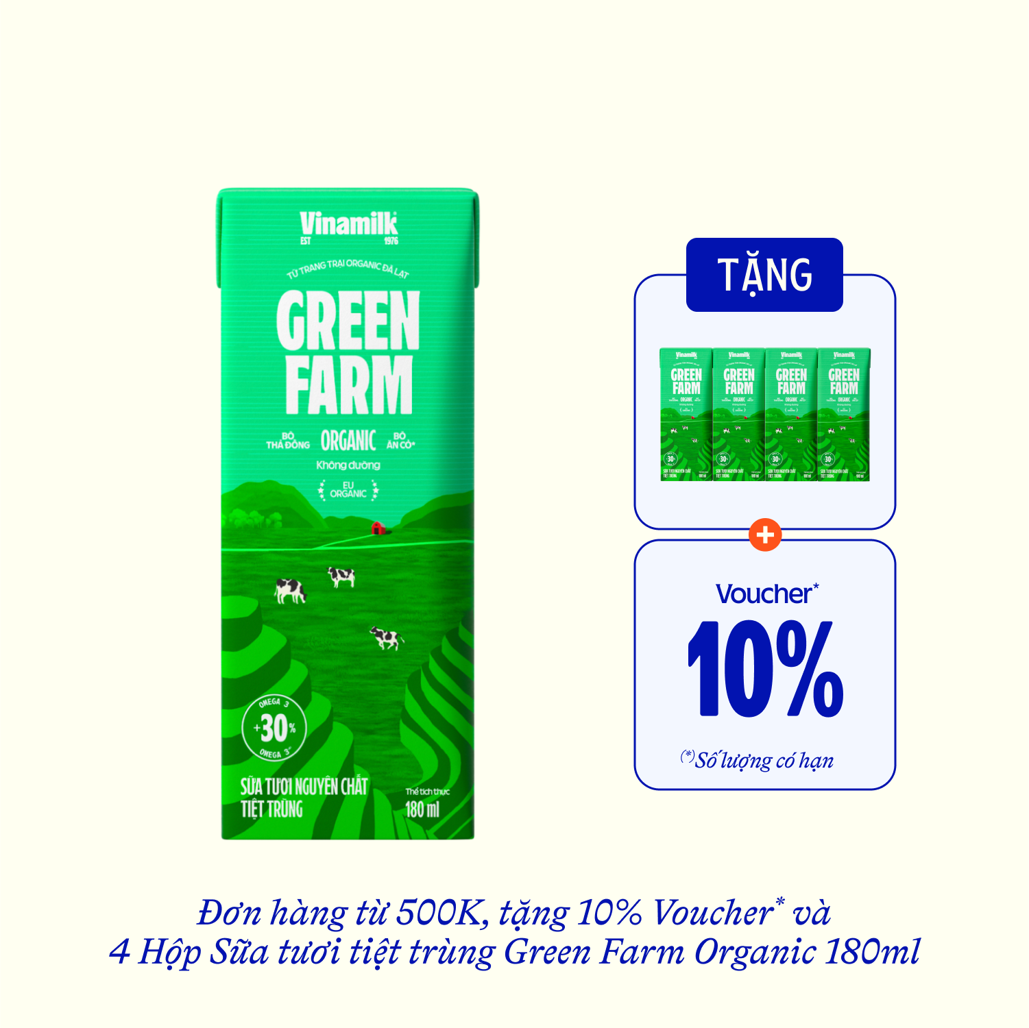 Sữa tươi tiệt trùng Green Farm Organic 180ml Thùng 48 hộp