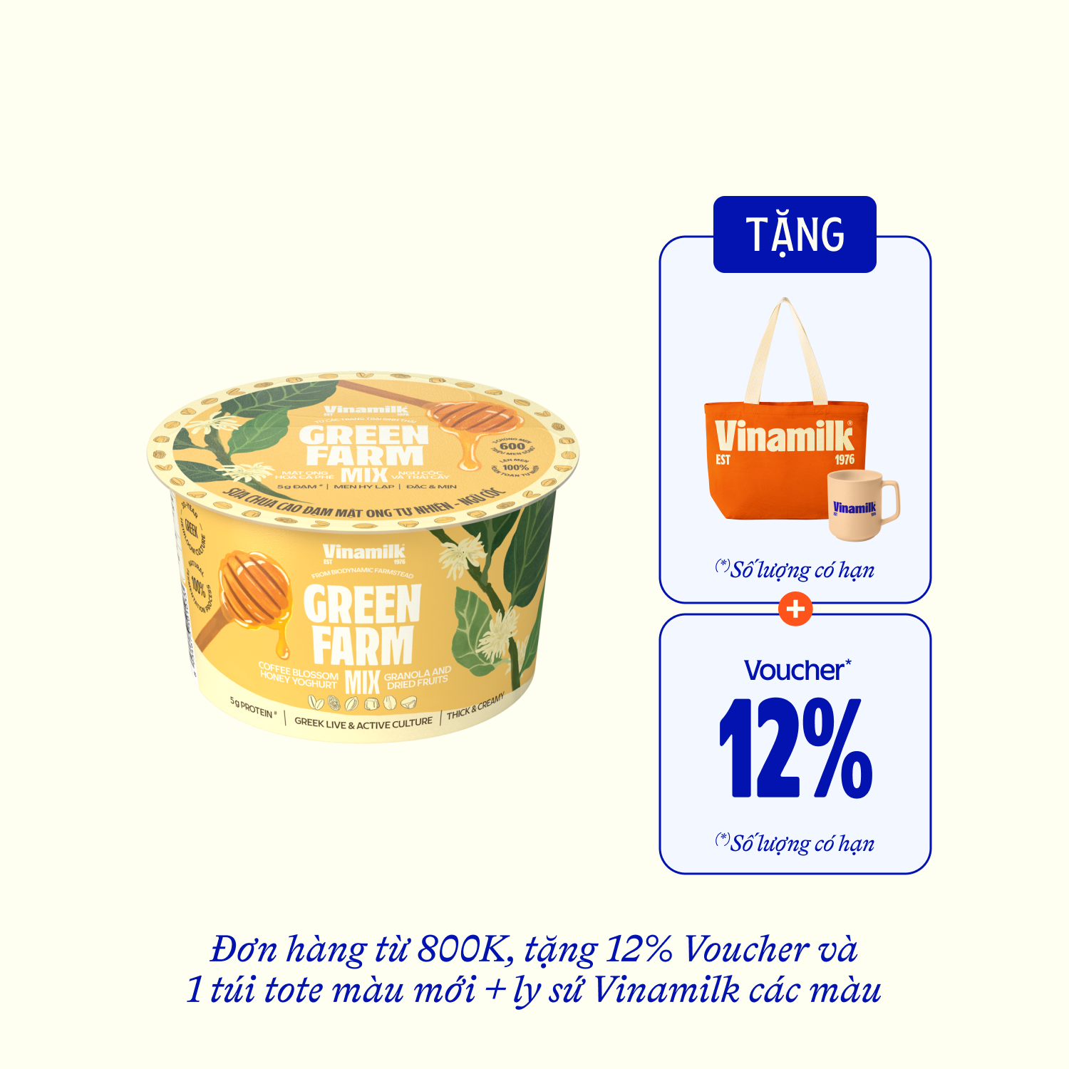 Sữa chua ăn Green Farm Cao đạm mật ong tự nhiên ngũ cốc 123g Thùng 16 hộp