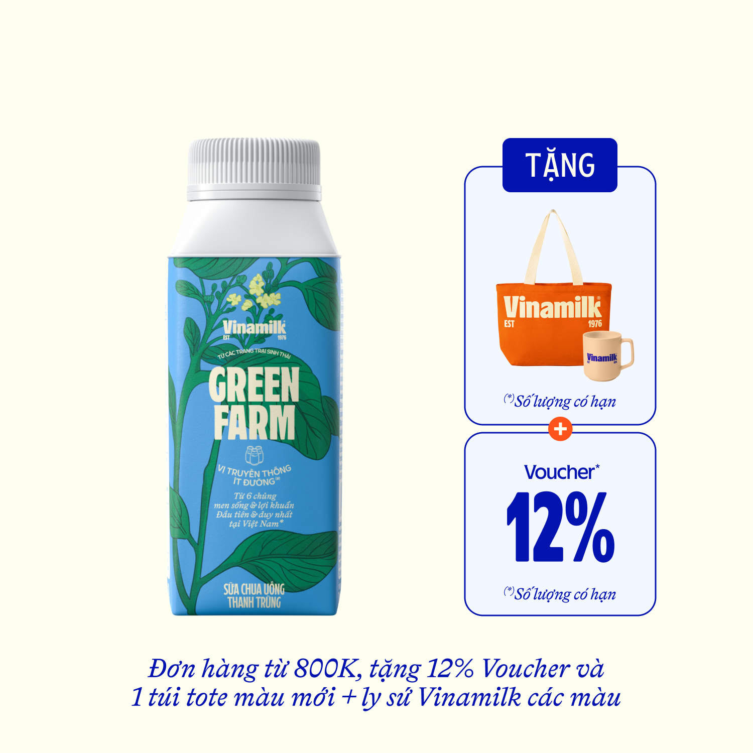 Sữa chua uống thanh trùng Green Farm Ít Đường 200ml Thùng 16 hộp