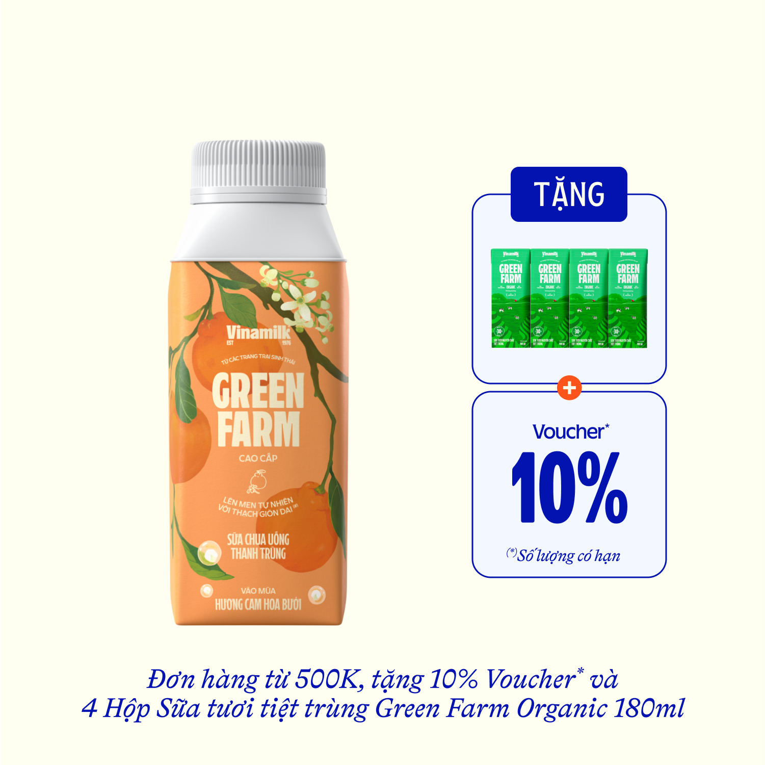 Sữa chua uống thanh trùng Green Farm Hương cam hoa bưởi 200ml Thùng 16 hộp