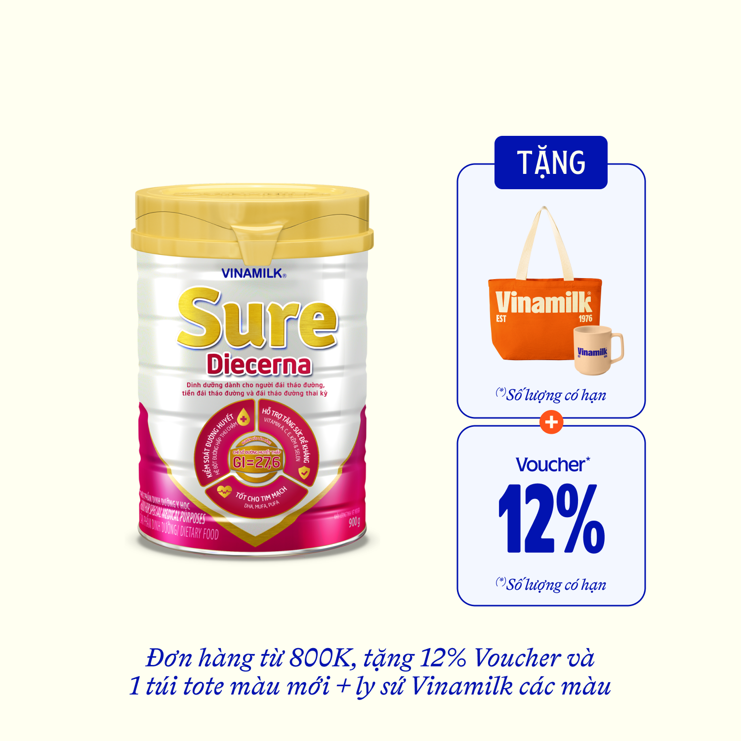 Sữa bột cho người tiểu đường Sure Diecerna 900g Lẻ 1 lon