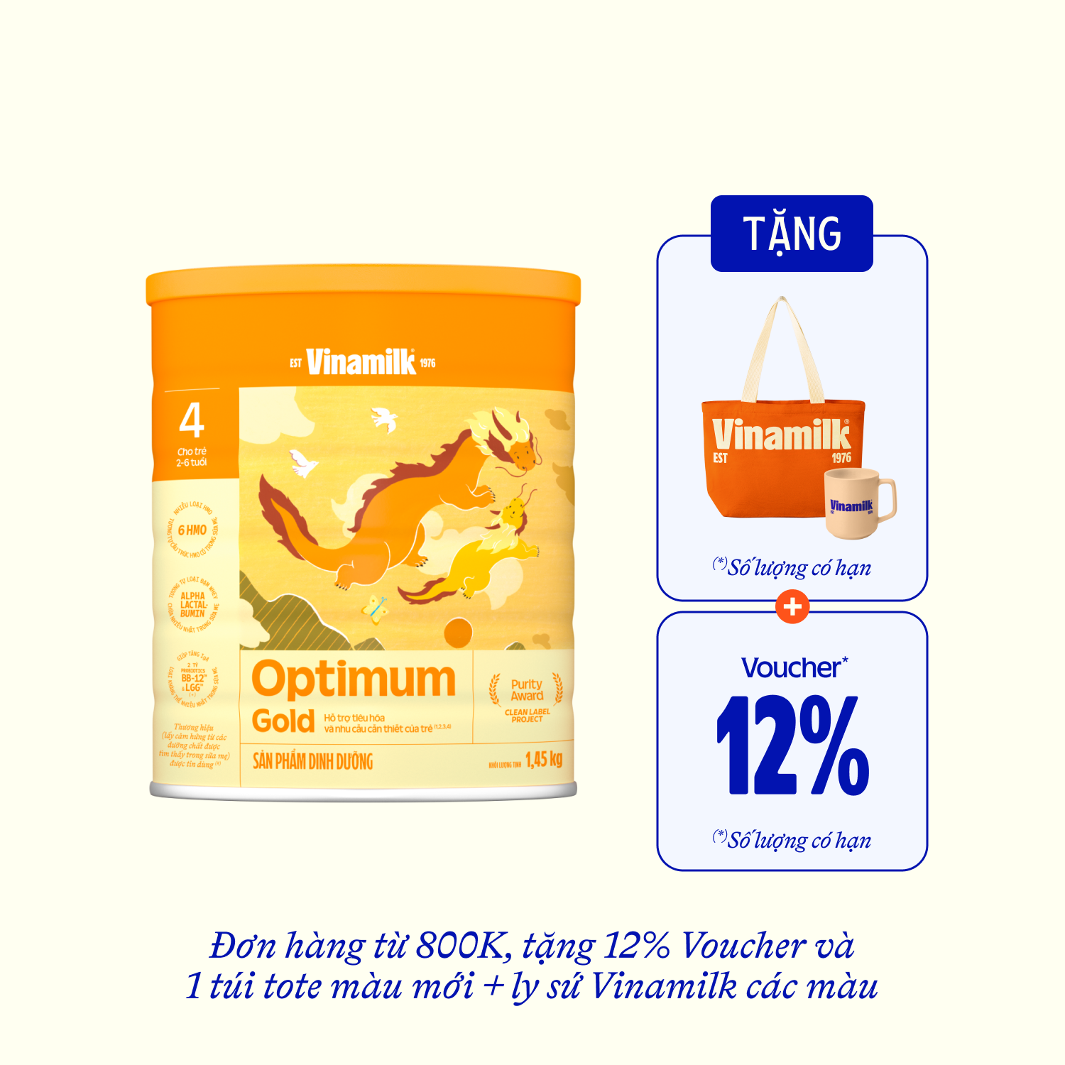 Sữa bột trẻ em Optimum Gold 4 (2-6 tuổi) 1,45kg Lẻ 1 lon