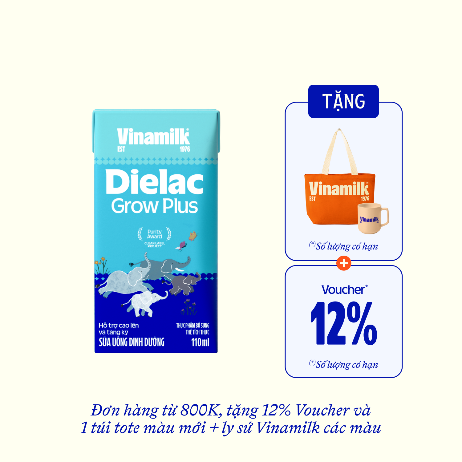 Sữa bột trẻ em pha sẵn Dielac Grow Plus (trên 1 tuổi) 110ml Thùng 48 hộp