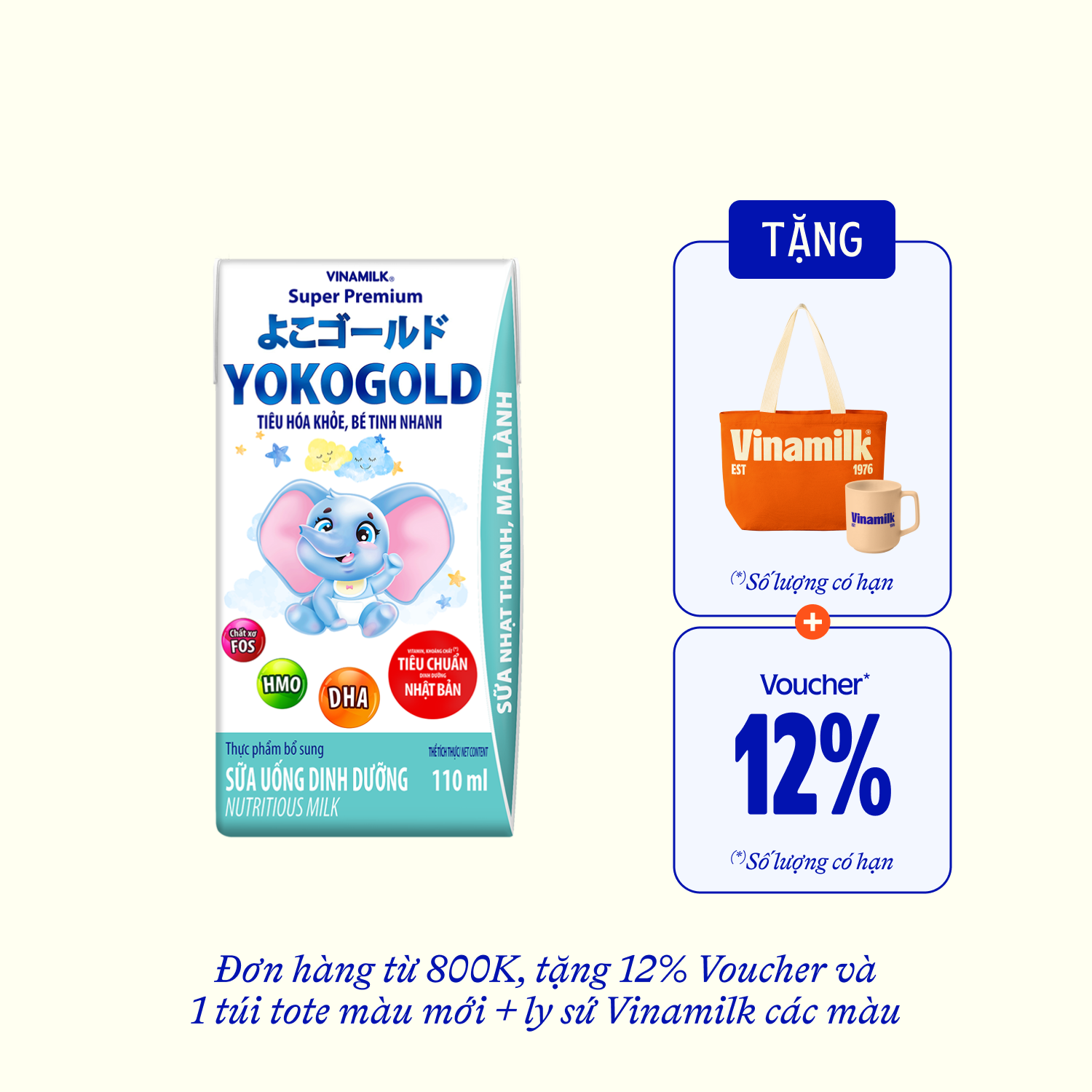 Sữa bột trẻ em pha sẵn YokoGold (trên 1 tuổi) 110ml Thùng 48 hộp