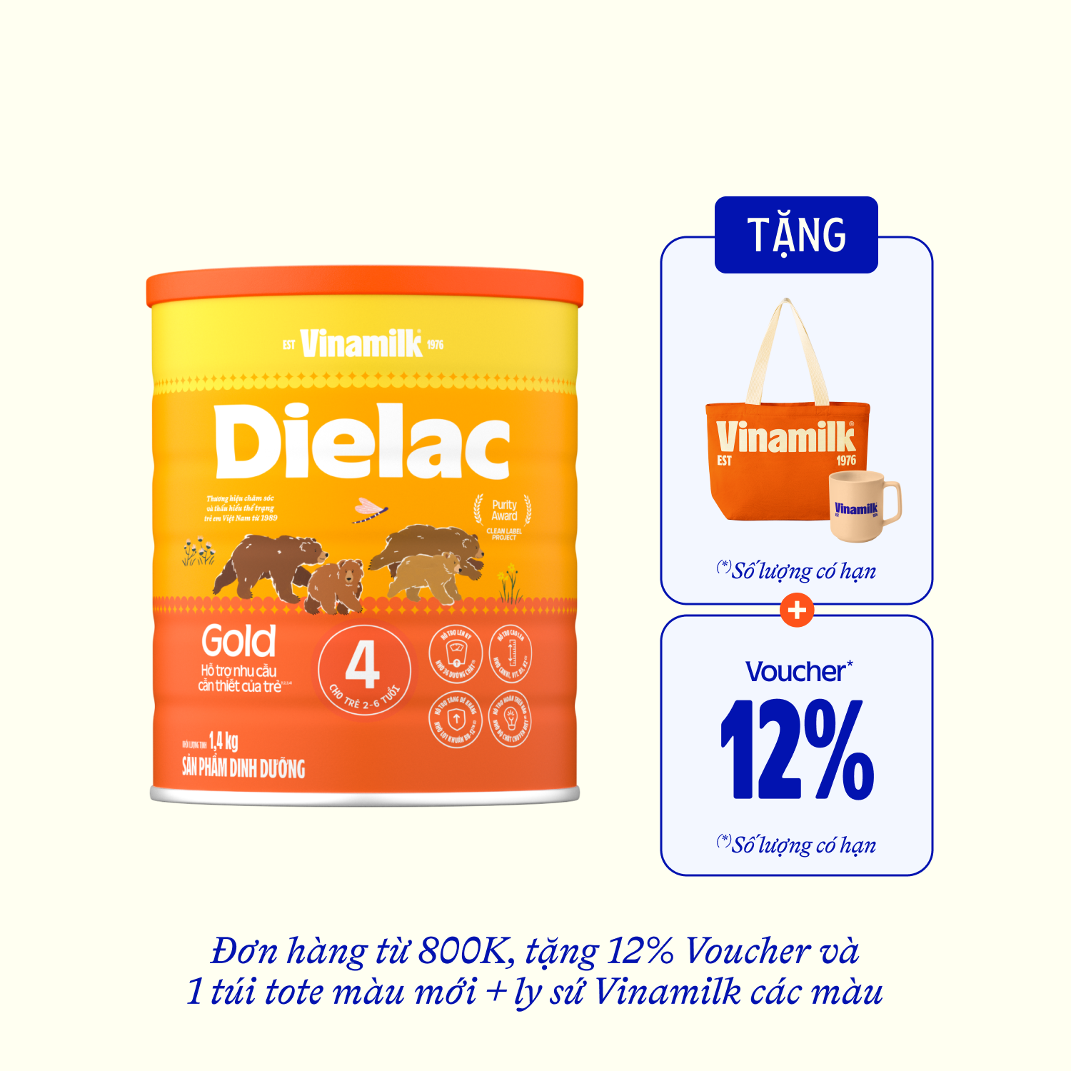 Sữa bột trẻ em Dielac Gold 4 (2-6 tuổi) 1,4kg Lẻ 1 lon