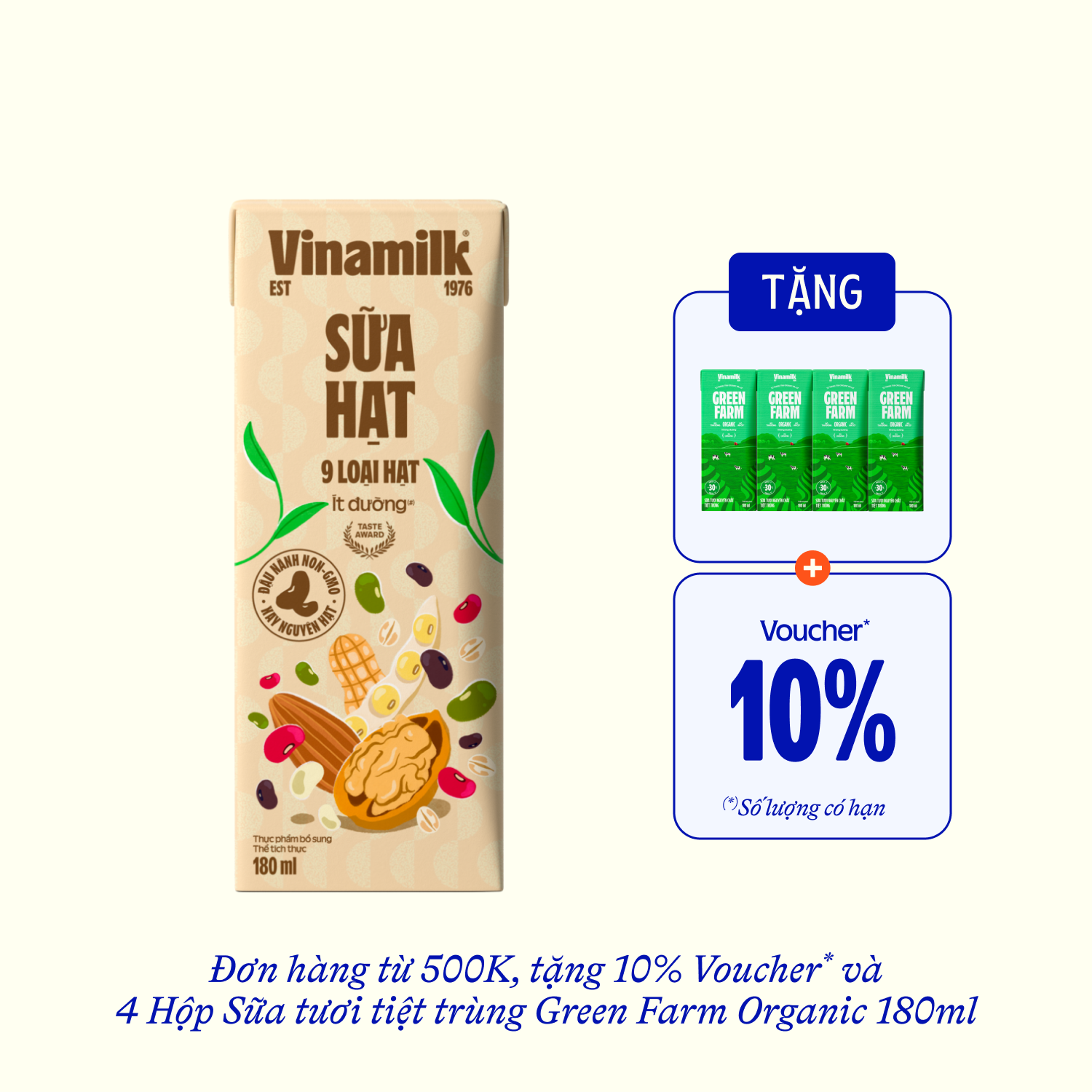 Sữa hạt Vinamilk 9 loại hạt Ít đường 180ml Thùng 24 hộp (6 lốc)