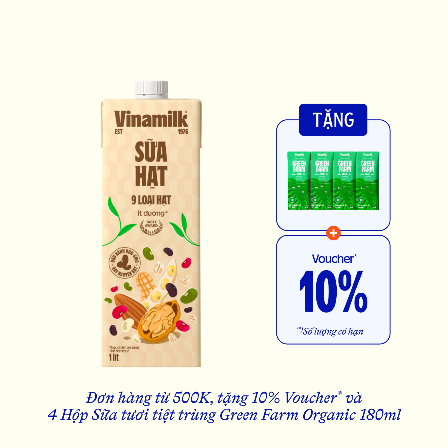 Nut Milk Vinamilk Less Sugar 9 Seeds 1L Thùng 12 hộp