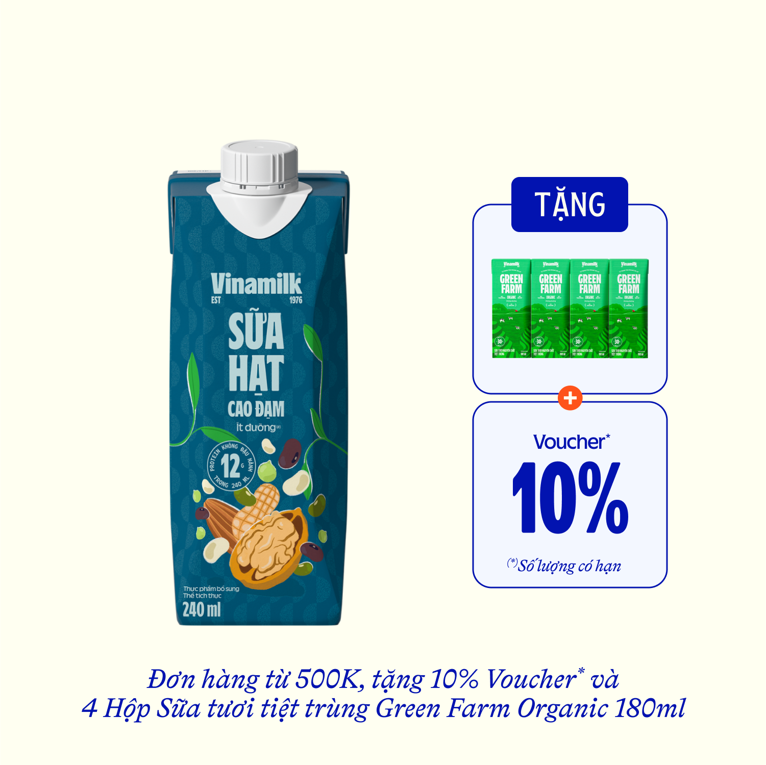 Nut Milk Vinamilk Less Sugar High Protein 240ml Thùng 12 hộp