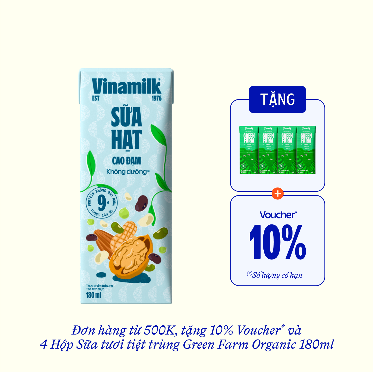Nut Milk Vinamilk Unsweetened High Protein 180ml Thùng 24 hộp