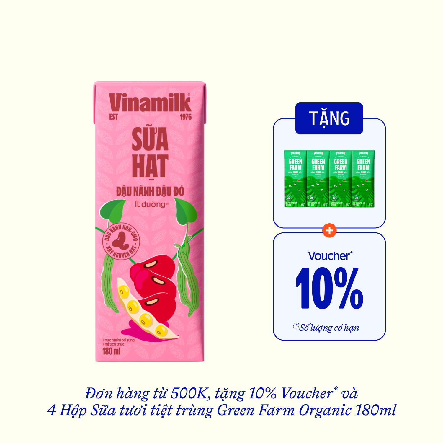 Nut Milk Vinamilk Soy & Red Bean 180ml Thùng 48 hộp