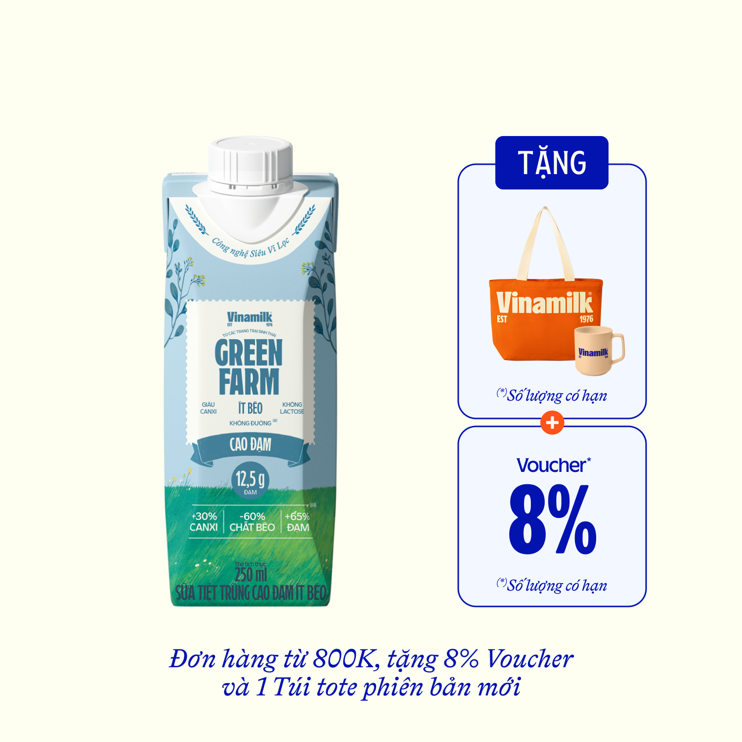 Sữa tươi tiệt trùng Green Farm Cao đạm ít béo 250ml Thùng 12 hộp