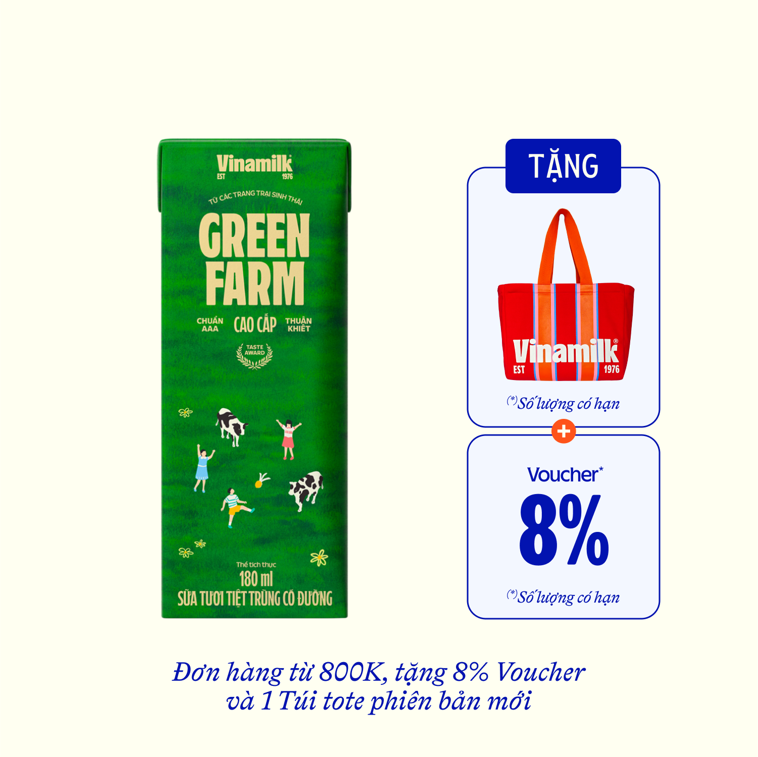 UHT Fresh Milk Green Farm Sweetened 180ml Carton of 48 Boxes